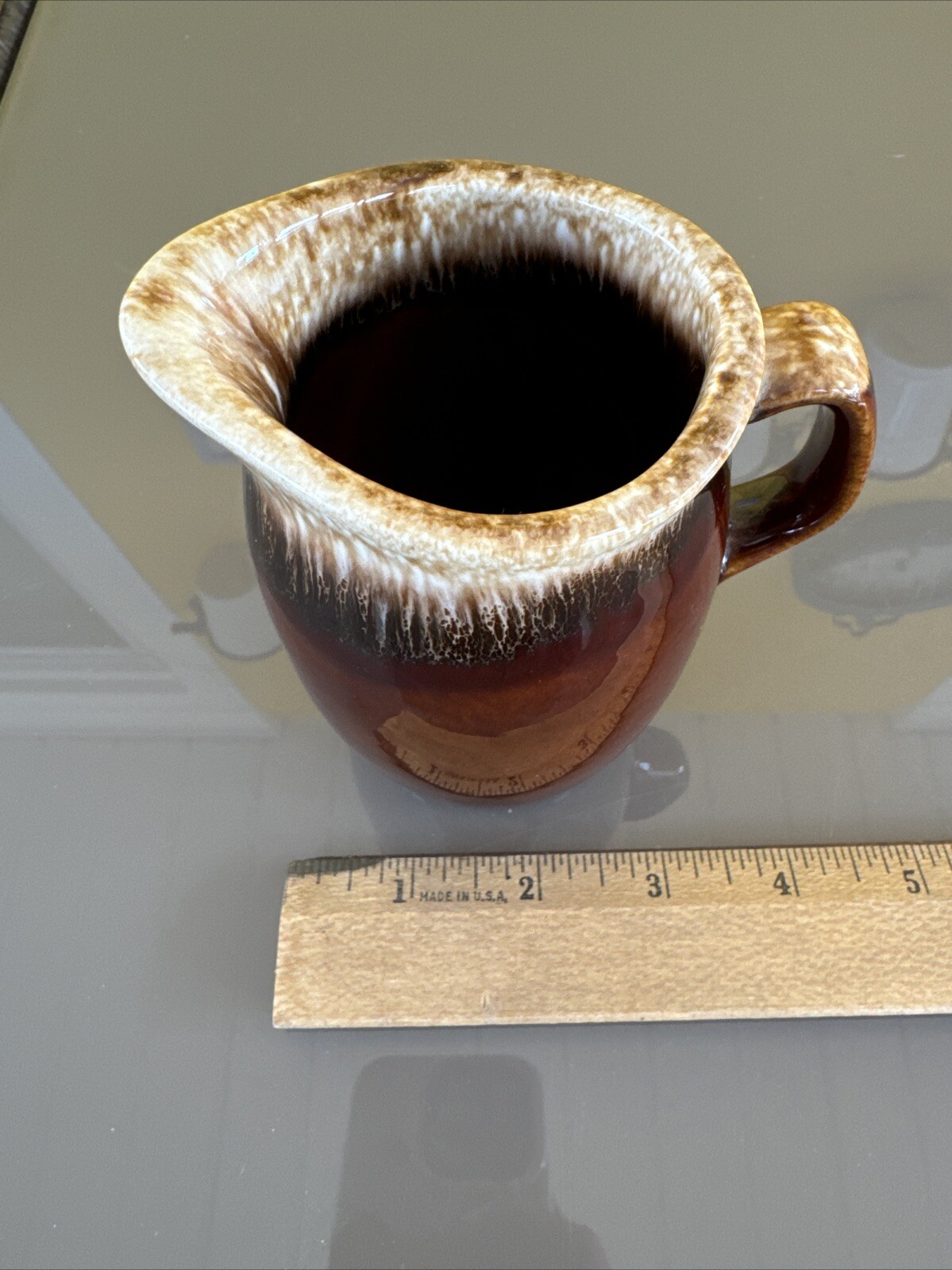 Vintage Hull Pottery Brown Stoneware Drip Glaze Pitcher Style Creamer 4.25”