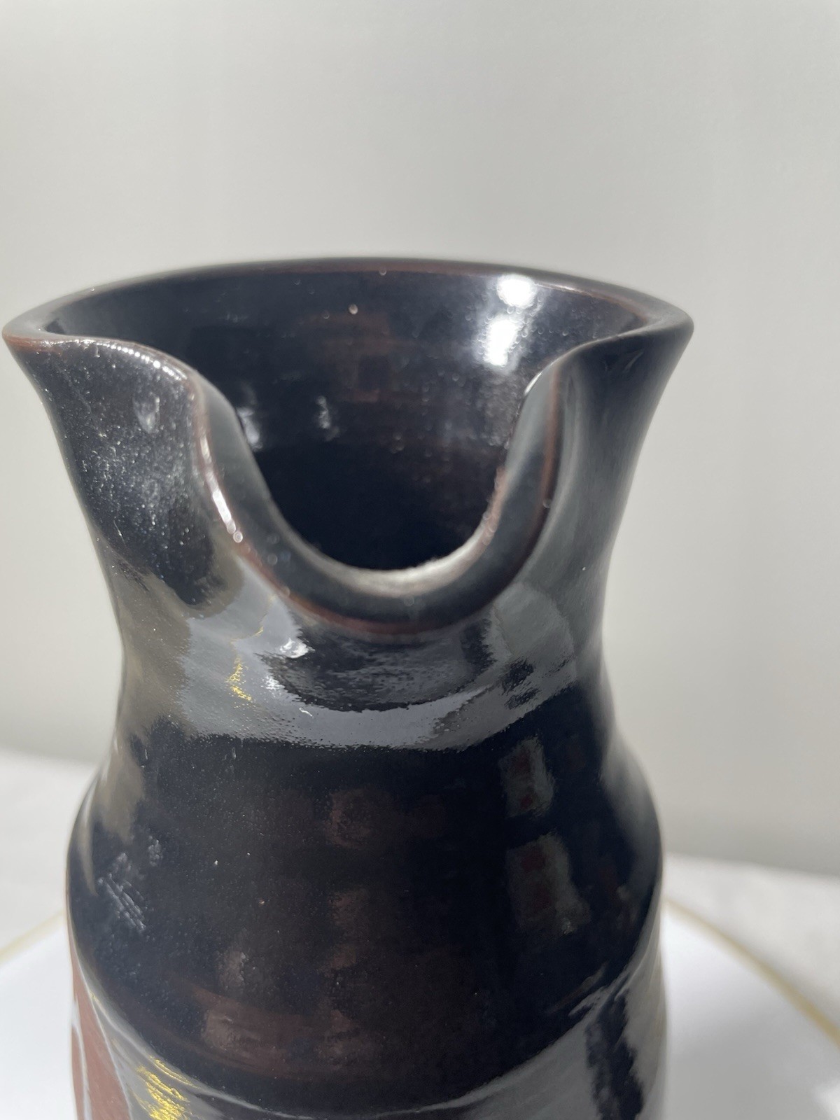 Redware Art Pottery Pitcher Vase Signed SE Abstract Mashiko Style