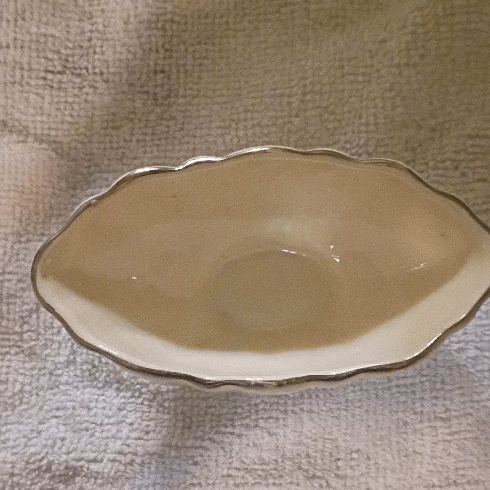 Lenox Ivory Scalloped Rim Pedestal Bowl Dish with Silver Trim, Glossy Ceramic