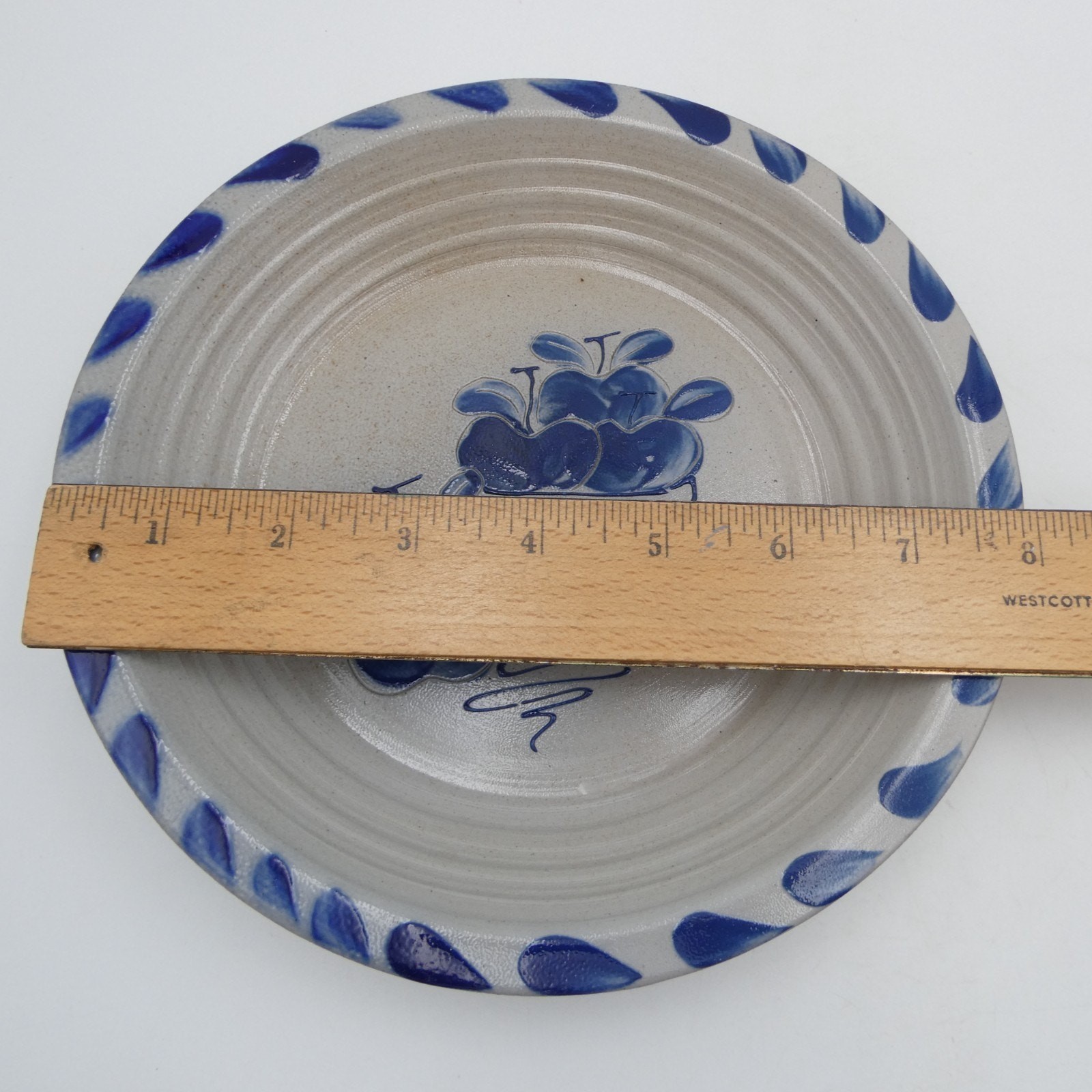 Eldreth Pottery Salt Glazed Apples Pie Plate 8 inch 1993 Stoneware Cobalt Blue