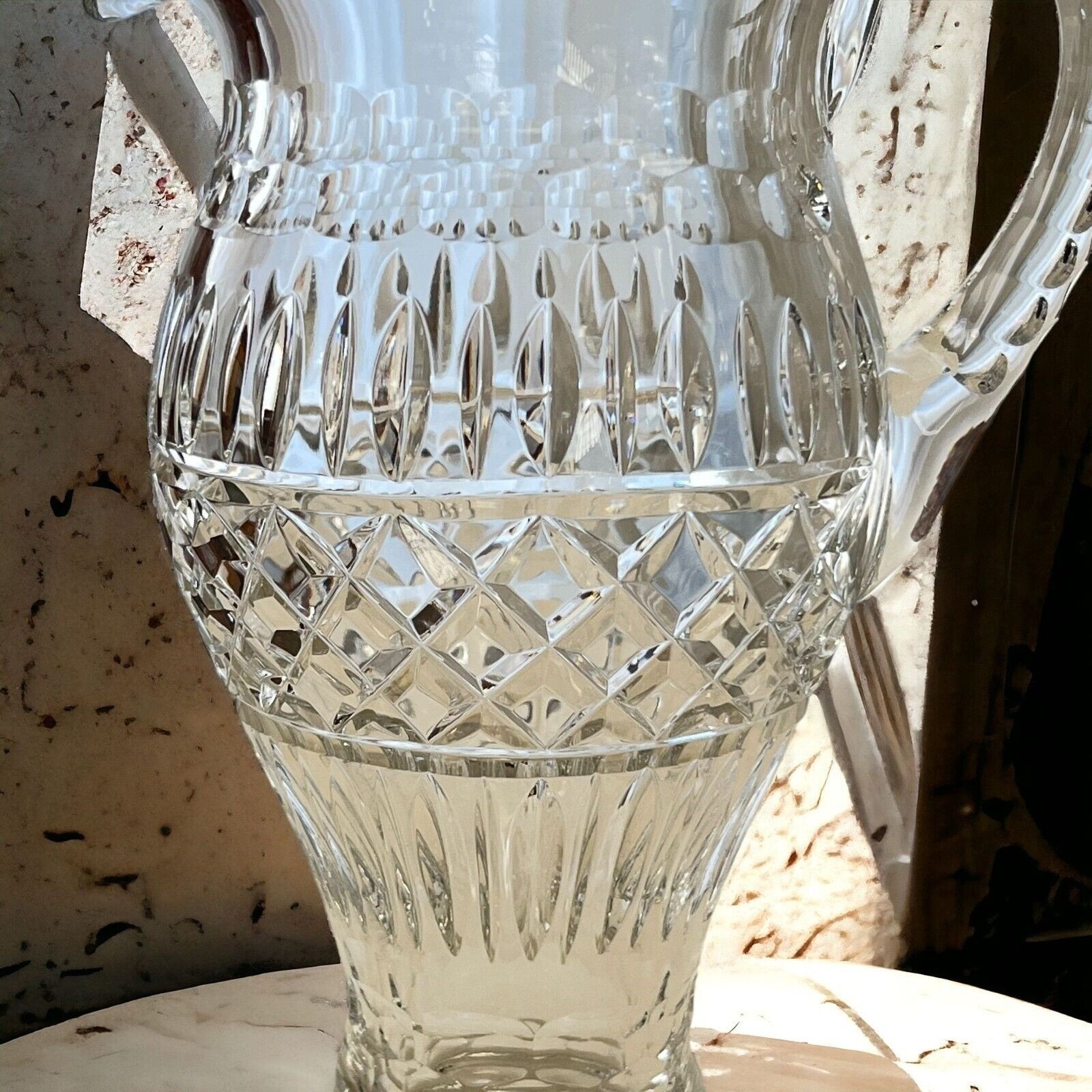 Crystal Pitcher 40 oz Footed Decorative 9 1/2″ Tall Applied Handle Unbranded