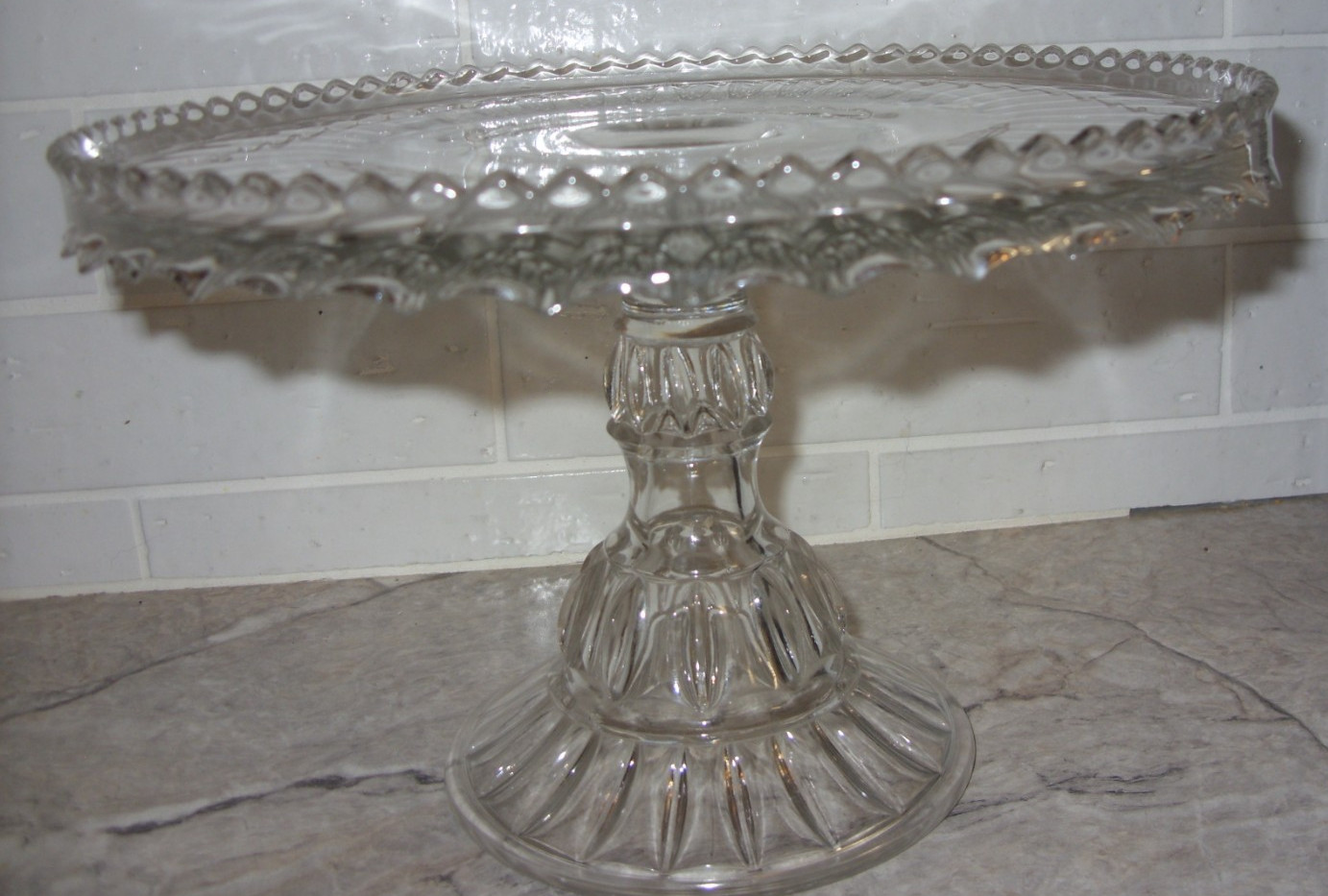 Vintage Clear Glass Bryce McKee US Glass Saw Tooth Edge Round 10″ Cake Stand HTF