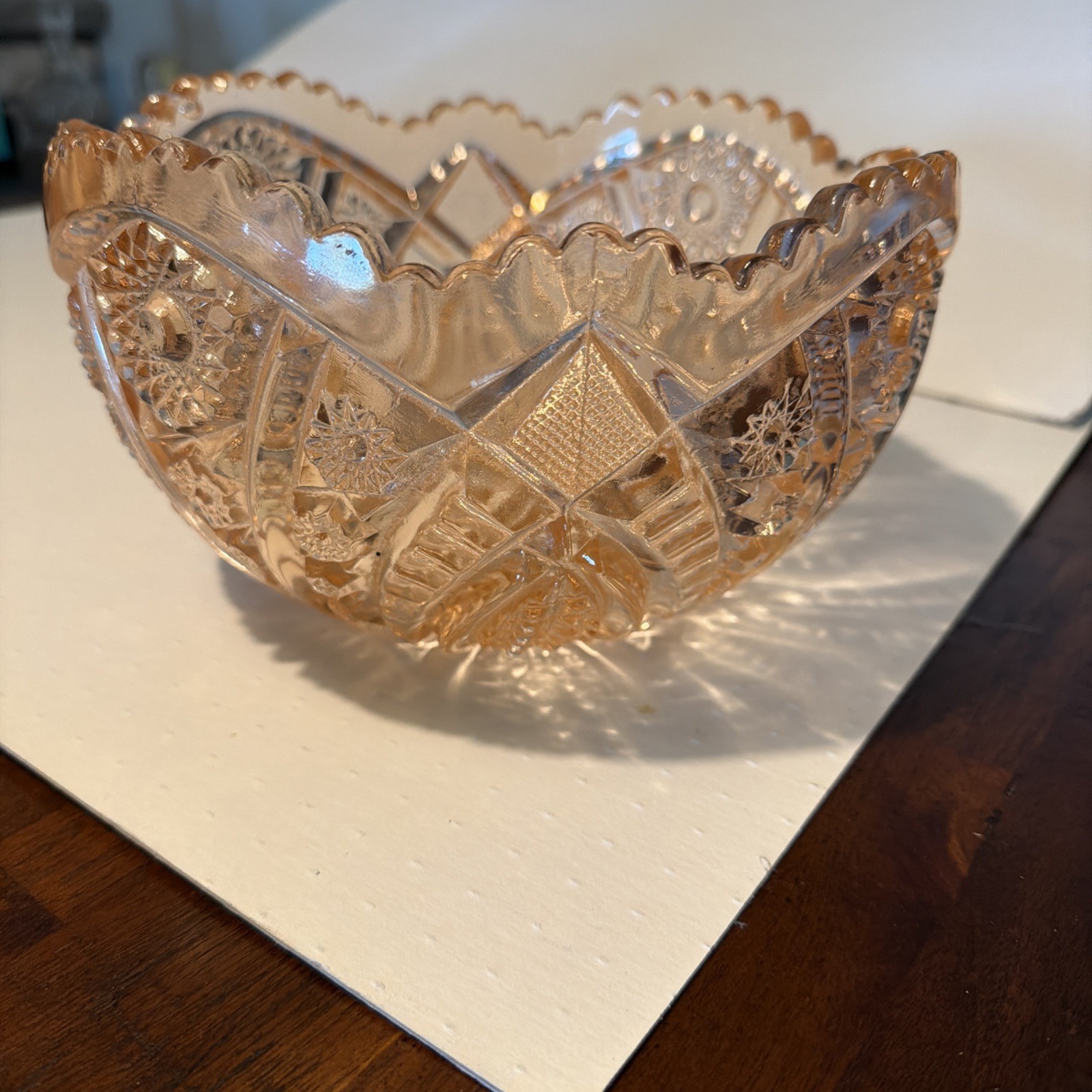 VINTAGE L E SMITH PINK IRIDESCENT CARNIVAL GLASS BOWL BEAUTIFUL Excellent Cond
