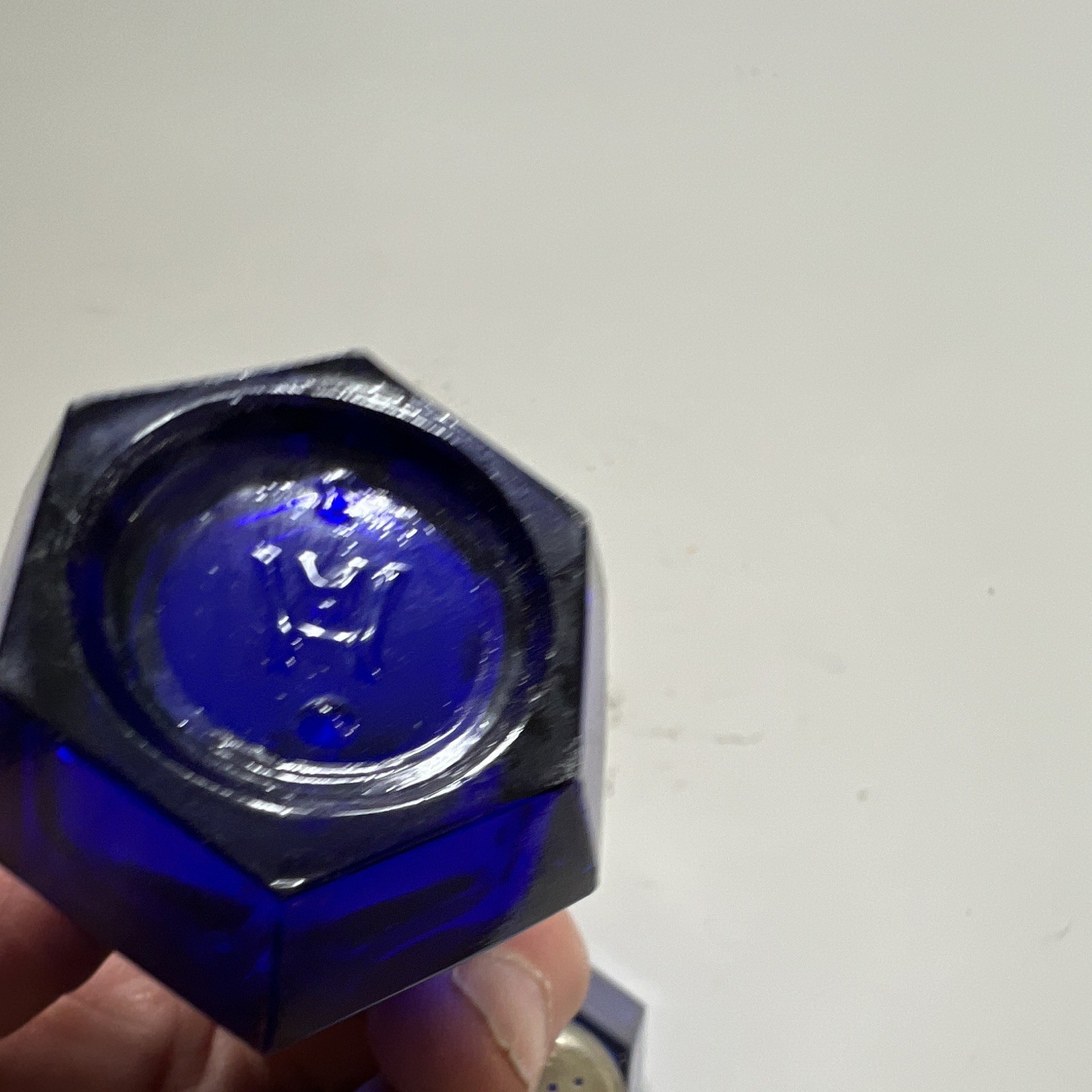 Cobalt Blue Hexagon Glass Salt & Pepper Shakers w/ Metal Tops Set of 2