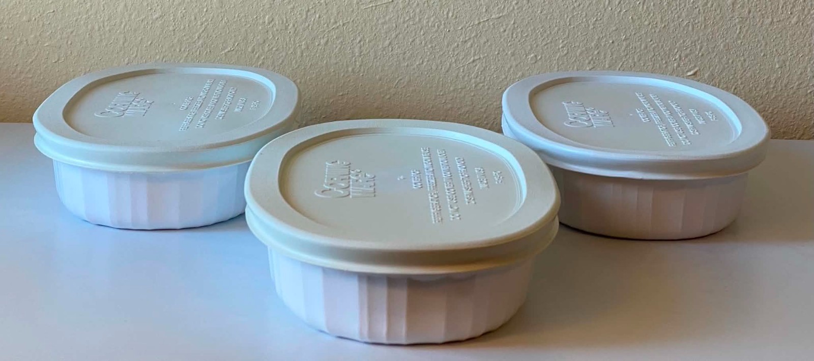 Used Corningware Baking Dish F-15-B, 15 Oz, French White Oval with Plastic Lid