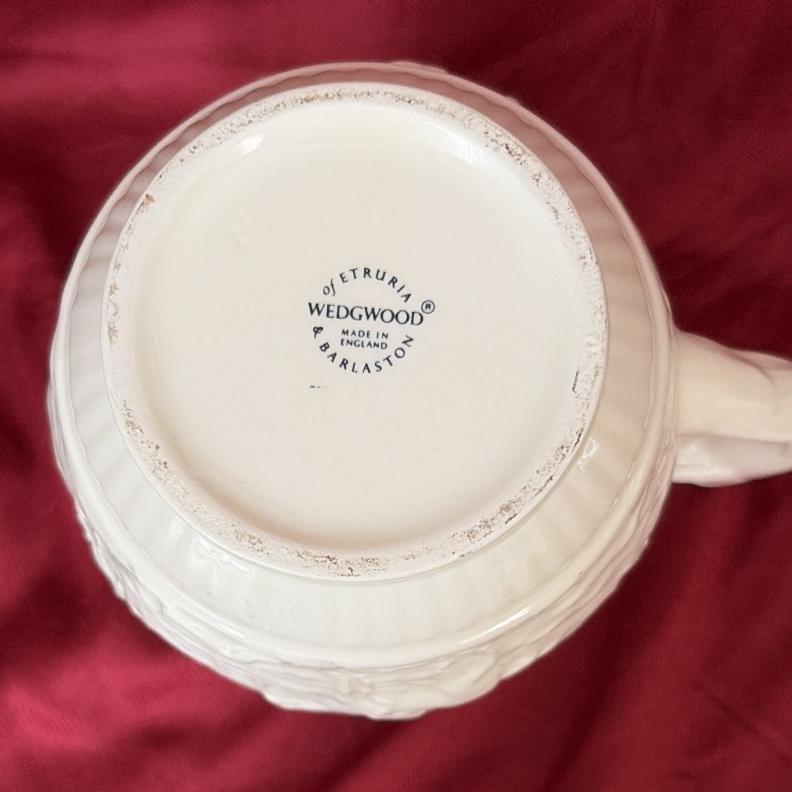 Wedgwood White Hunting Scene Embossed Ceramic Pitcher w/ Dog Handle