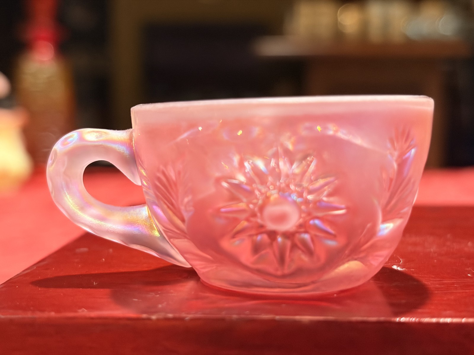 RARE Vtg Fenton Dusty Rose Pink Carnival Glass Miniature Punch Bowl Set/4 Cups