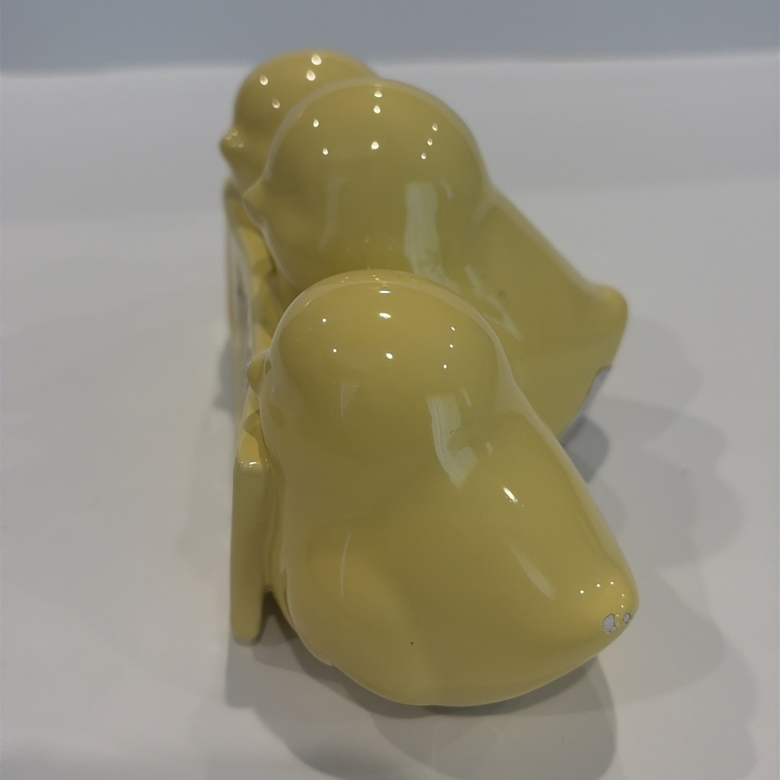 Rae Dunn HAPPY SPRING Yellow Ceramic Chick Egg Holder CHIPPED Easter Decor