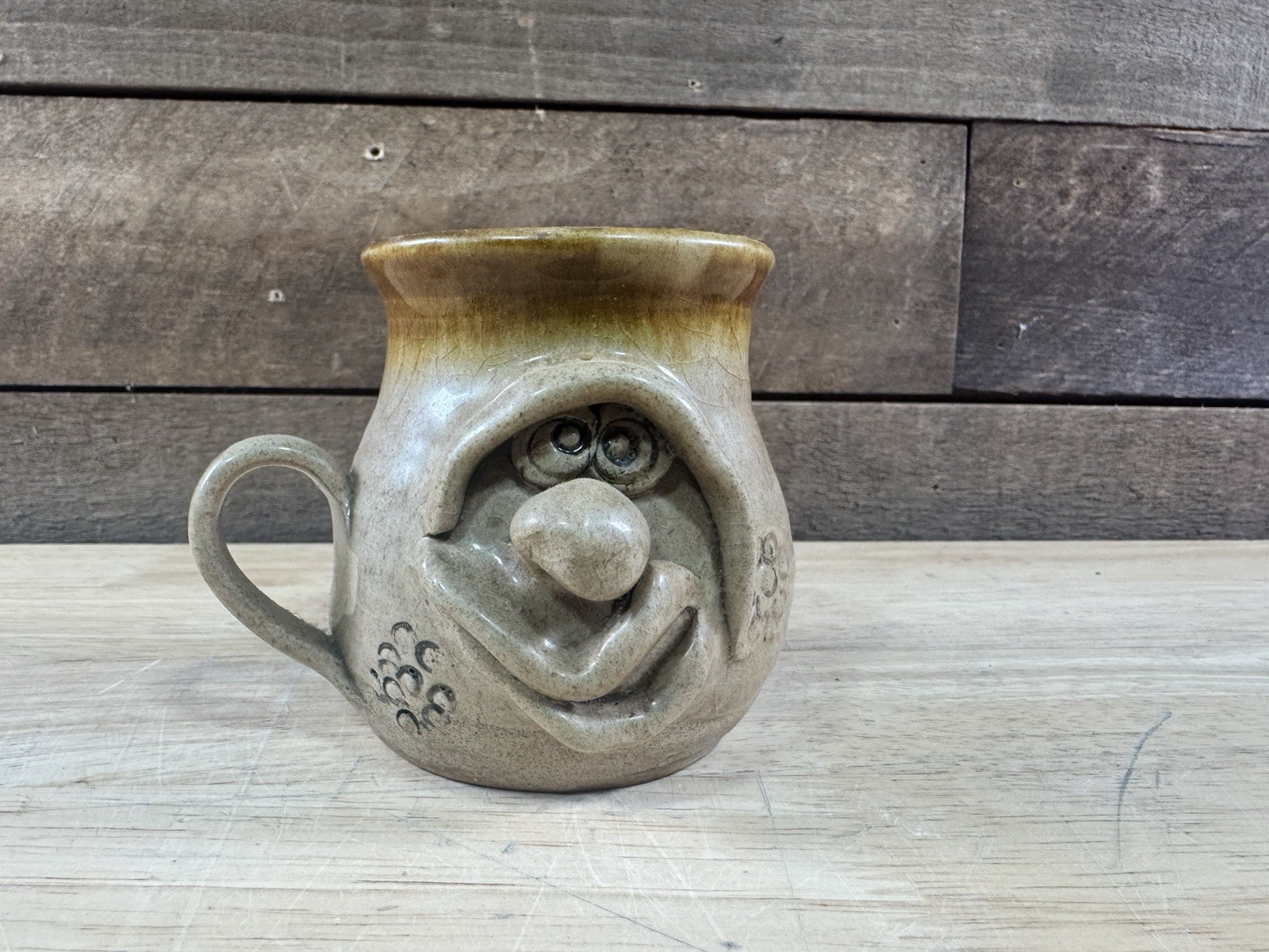 Vintage 1980’s Handmade Funny Face Pottery Mug Wales