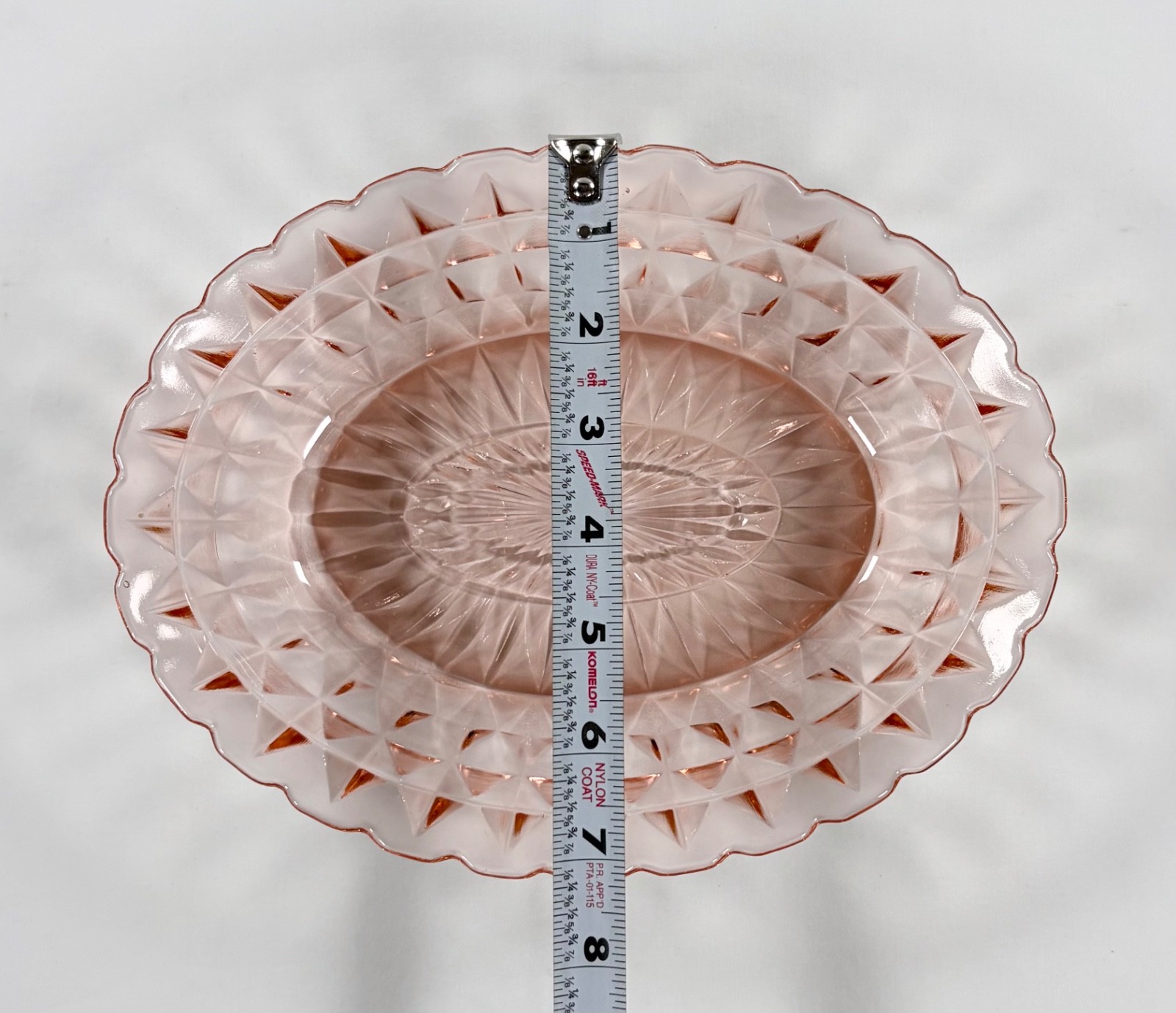 2 Vintage Jeannette Windsor Diamond Pink Depression Glass Oval Serving Bowls Set