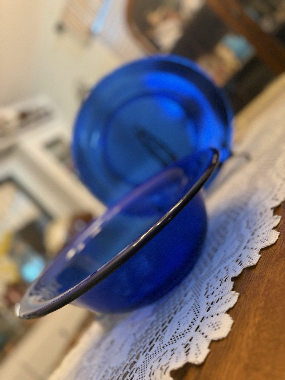 VTG Italy Cobalt Blue Texture Glass Centerpiece Set 15” Platter 13” Serving Bowl