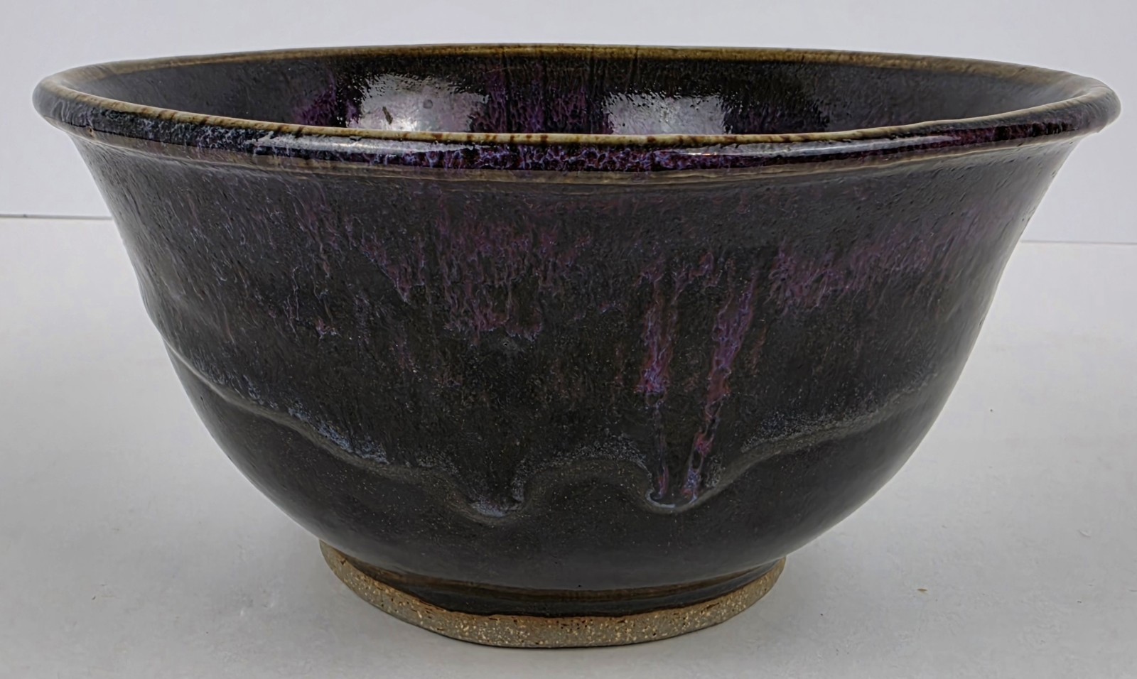 Large Studio Pottery Ceramic Bowl Blue Purple Drip Glaze 8 1/2 In Diameter