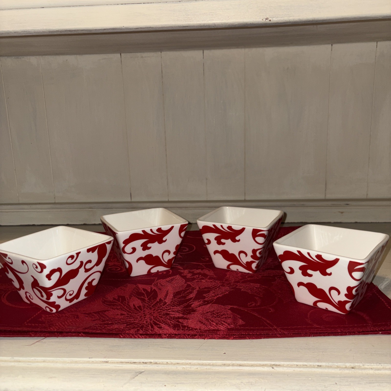 Ciroa Red Bowls Porcelain 4” Appetizer 4 Piece China Simple Serve Dessert Dip!