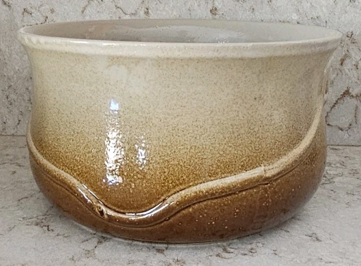 Pottery Ceramic Stoneware Bowl Pot Planter Ombre Brown Tan Rustic Farmhouse Vntg