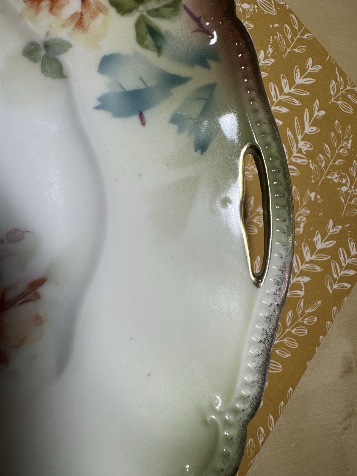 RS Prussia Handled Cake Plate Pierced Handles Scalloped Edge Beaded Trim
