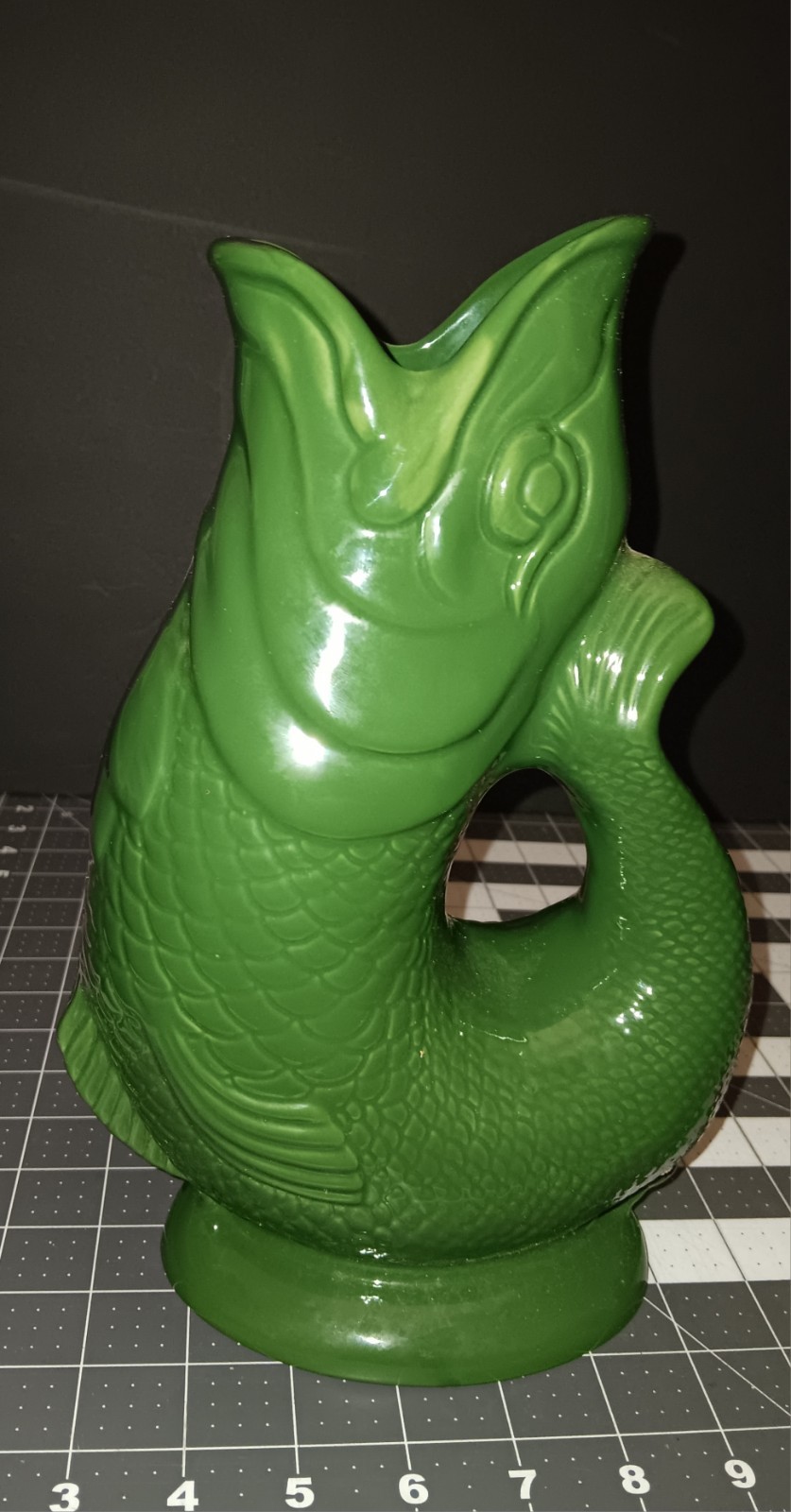 Wade Dartmouth Original Gluggle Jug XL Dark Green 10.5″ Fish Vase Devon England