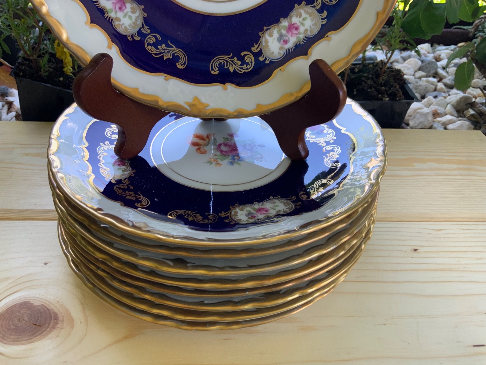 Vintage Reichenbach Echt Kobalt Cobalt Blue Floral Round Plate set of 8