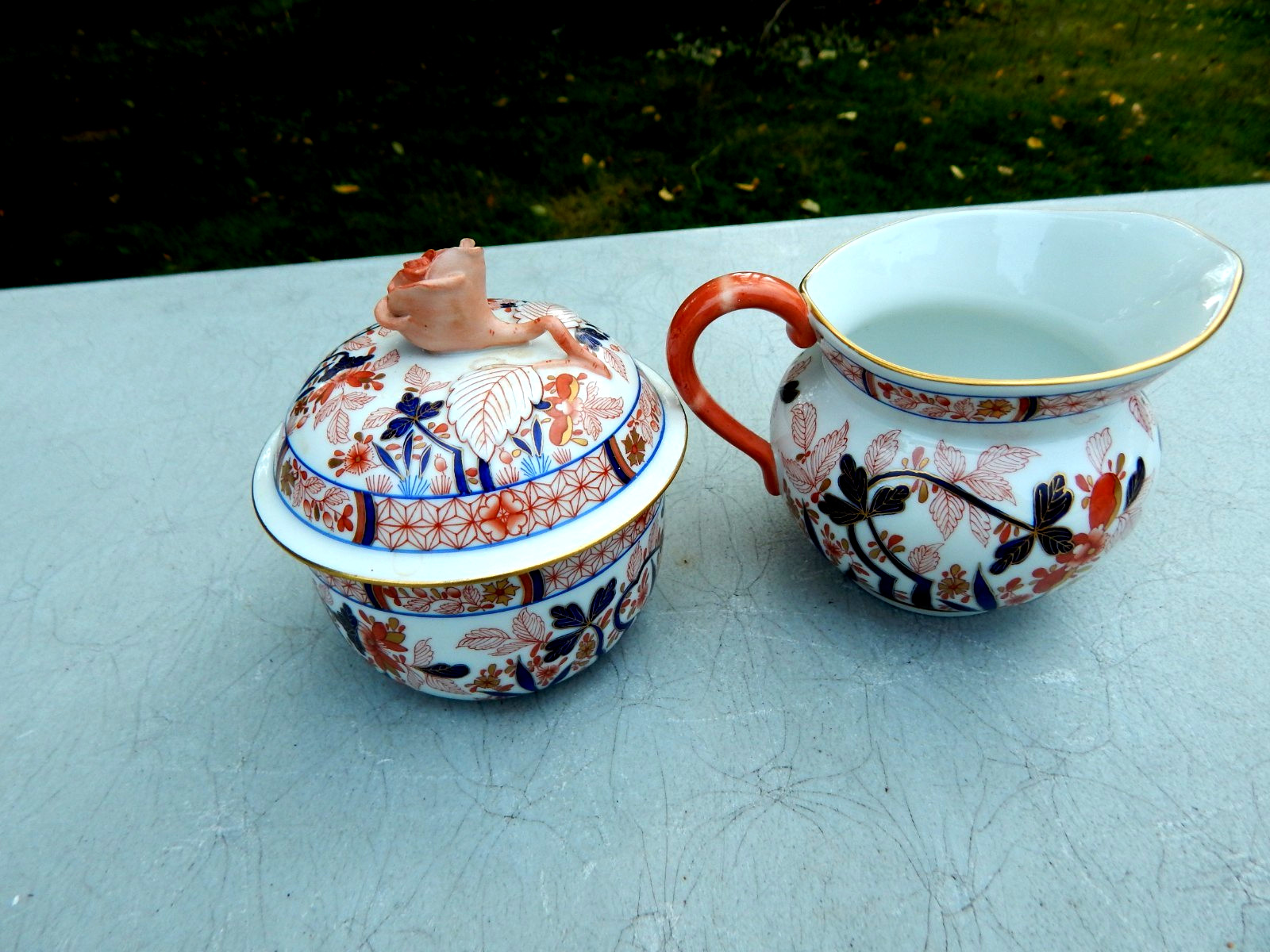 HEREND HUNGARY CANTON PATTERN CREAMER (# 2643) AND LIDDED SUGAR BOWL (# 2663)
