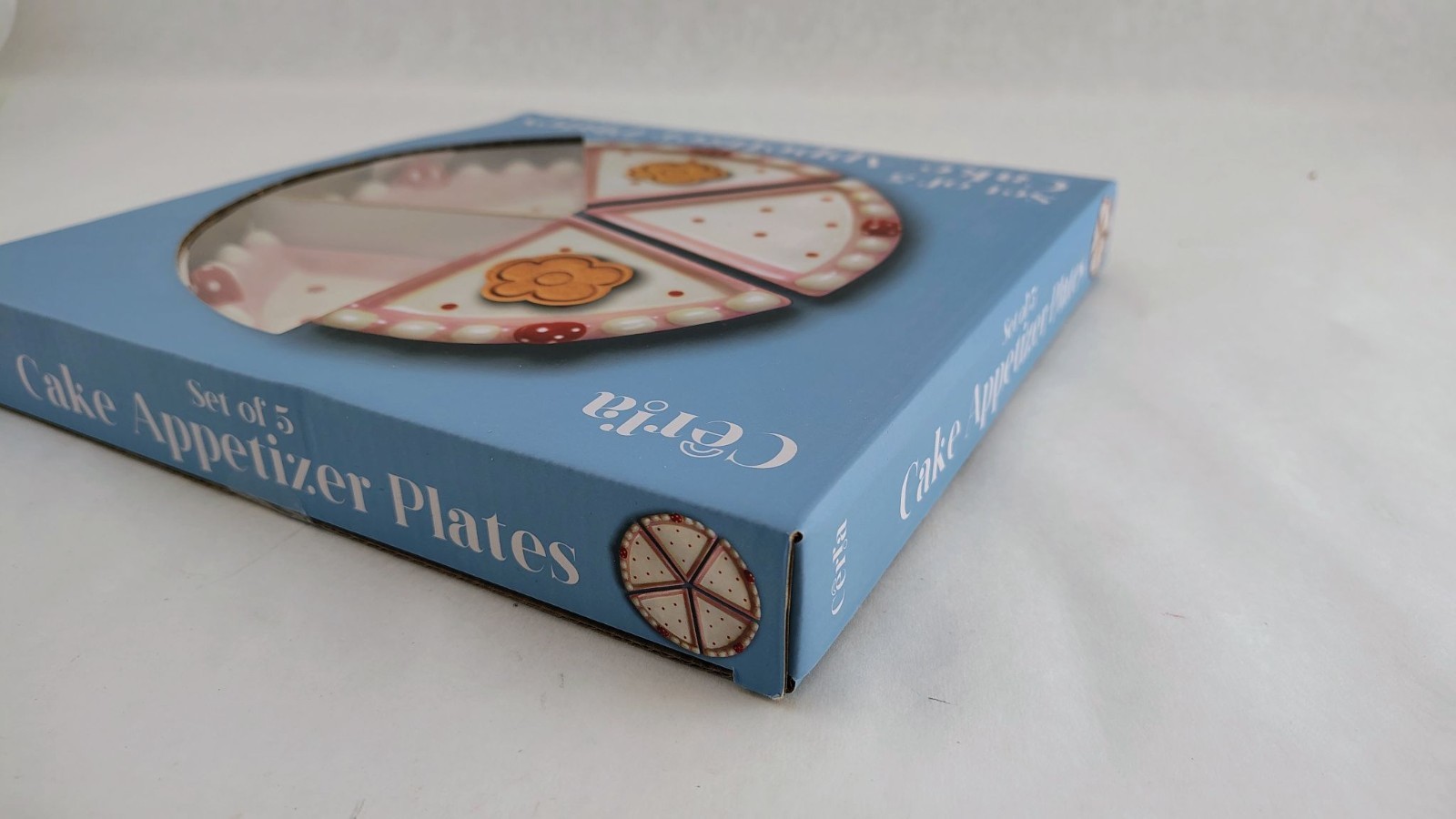 (Set Of 5) Plates Cake Slice Shaped Ceramic Cerra Pink Dessert Appetizer Party