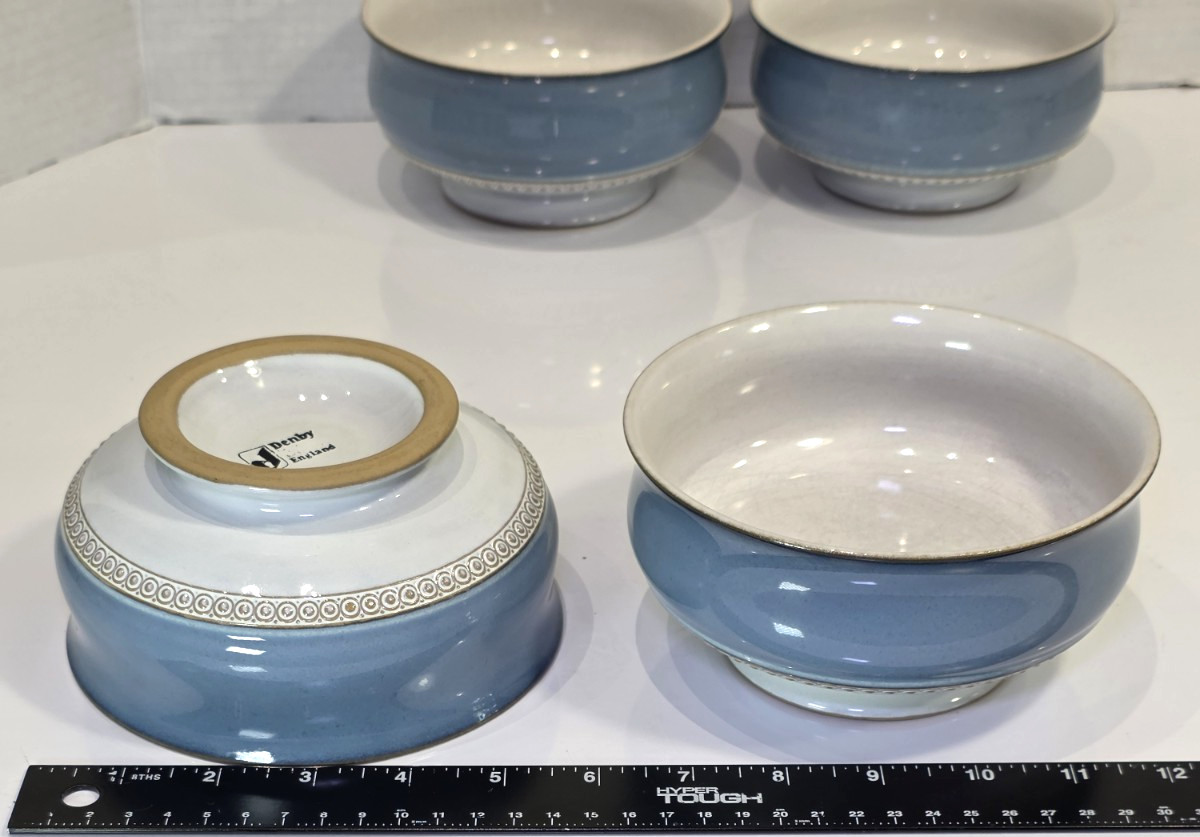 Denby Langley Castile Blue Coupe Footed Cereal Bowls Set of 4 England READ