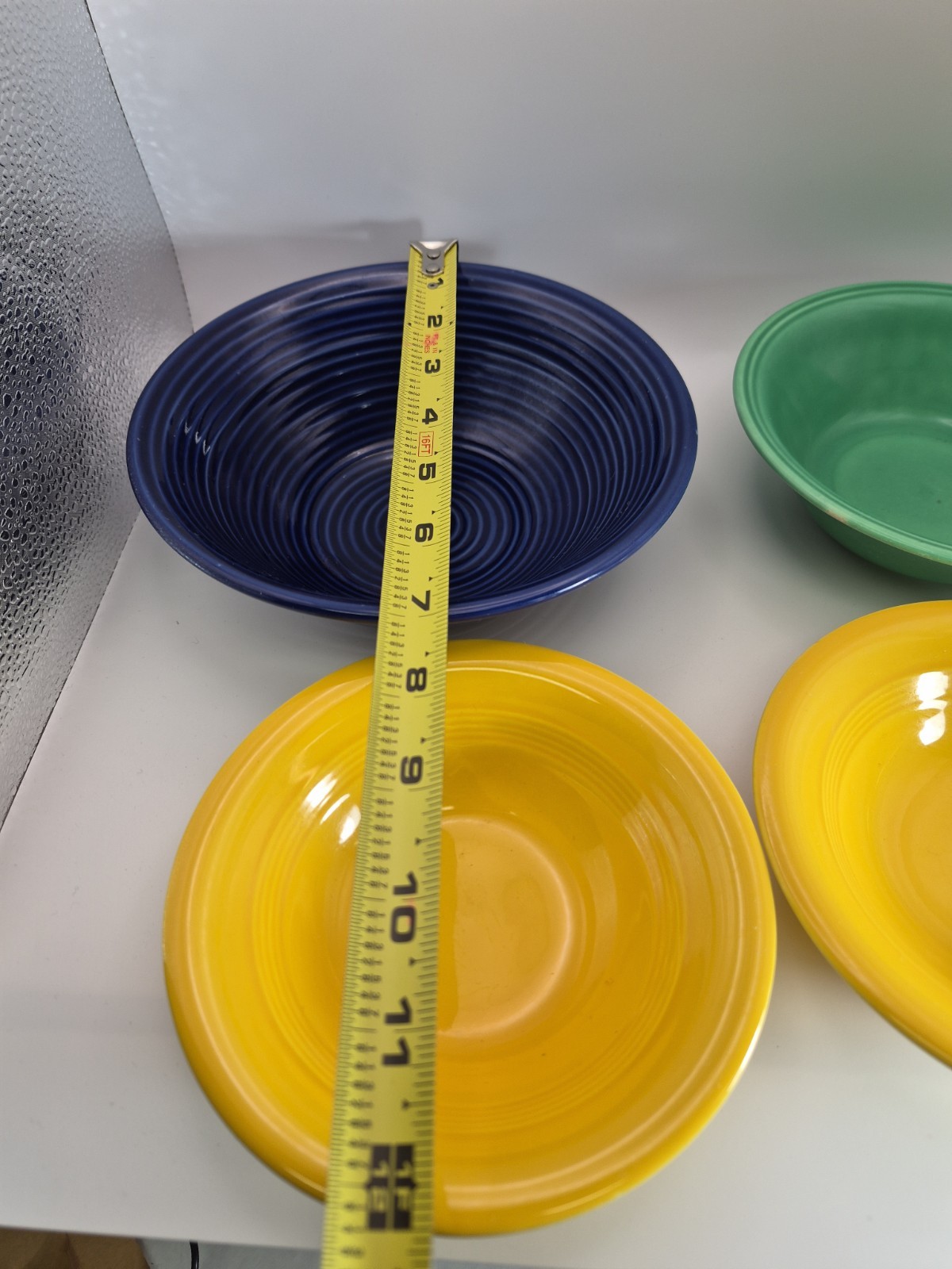 4 Vintage Ceramic Primary Stoneware Bowls Unmarked ~Cobalt Blue ~Green ~Yellow