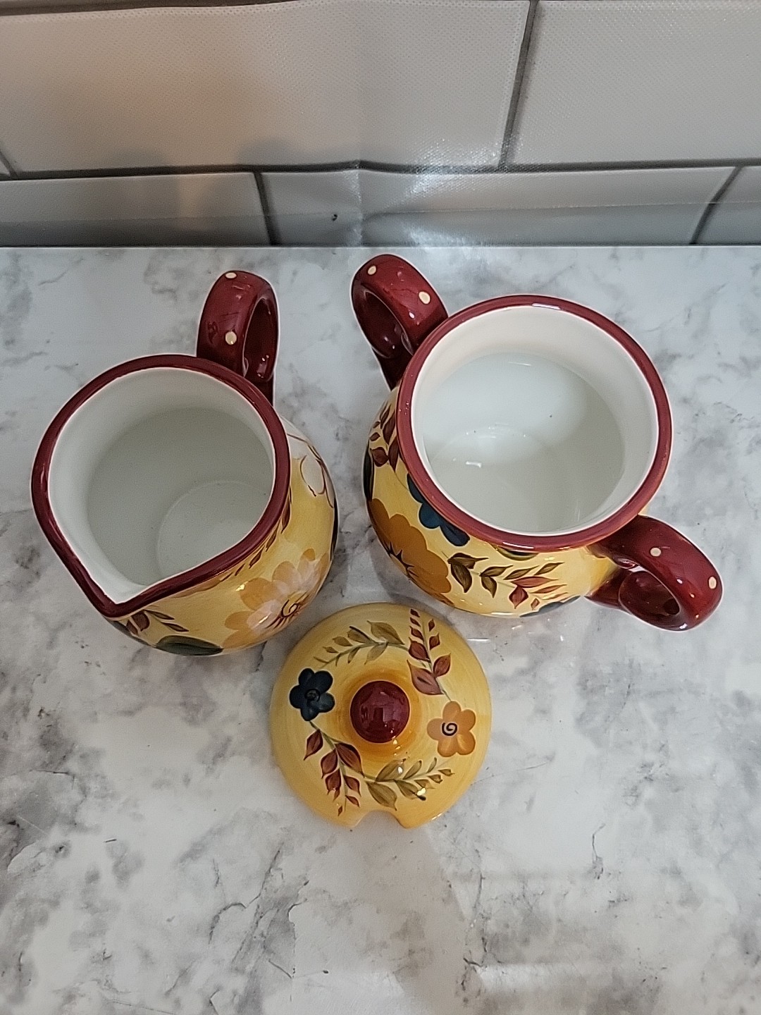 Oneida Kitchen Creamer and Sugar Set Sunset Bouquet Coffee Station Dining *READ