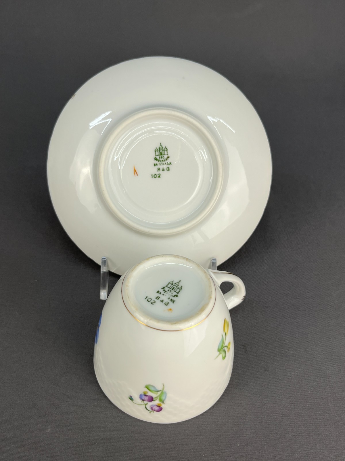 10 B&G Bing Grondahl SAXON FLOWER 2 1/2″ Flat Cup & Saucer Sets c. 1940’s : MINT