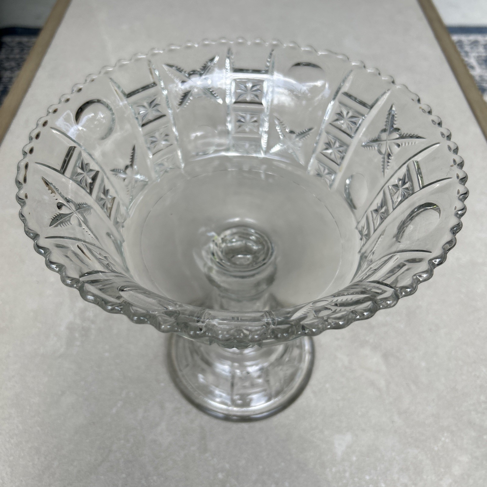 Antique Crystal Glass Co. X Bull’s Eye EAPG High Stand Centerpiece Compote Glows