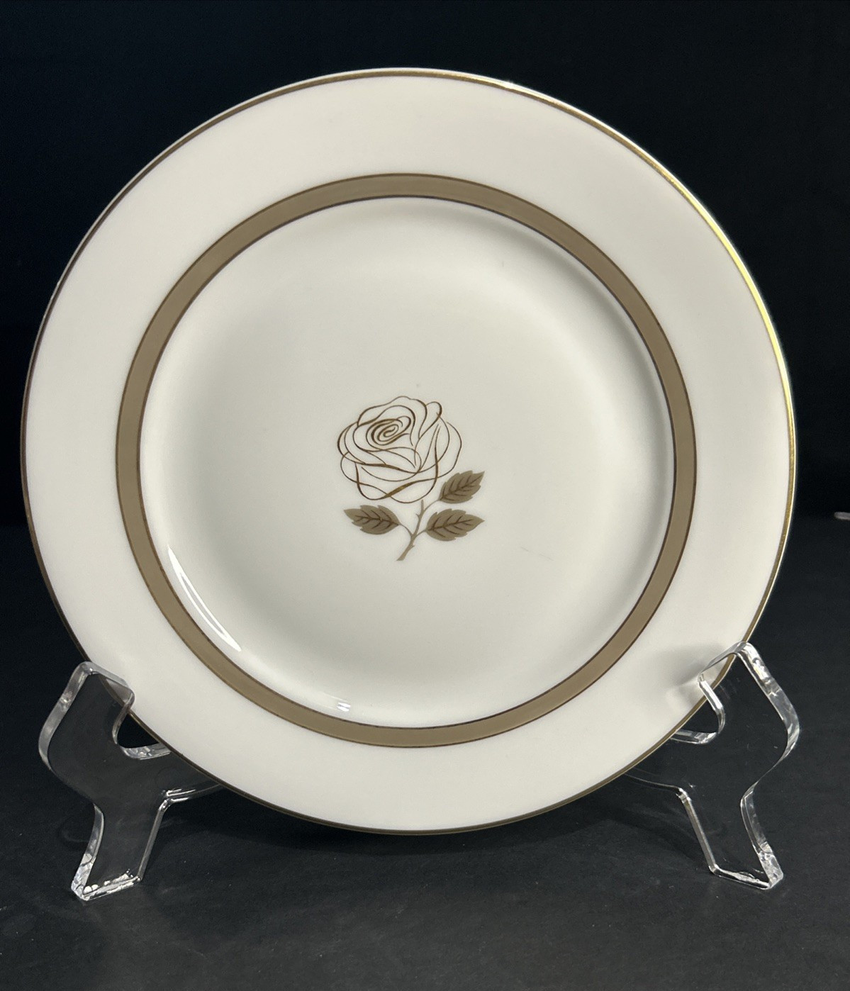 Rosenthal Rose 6” Dessert Bread Plates White w/Gold Rose & Trim Germany Set/6