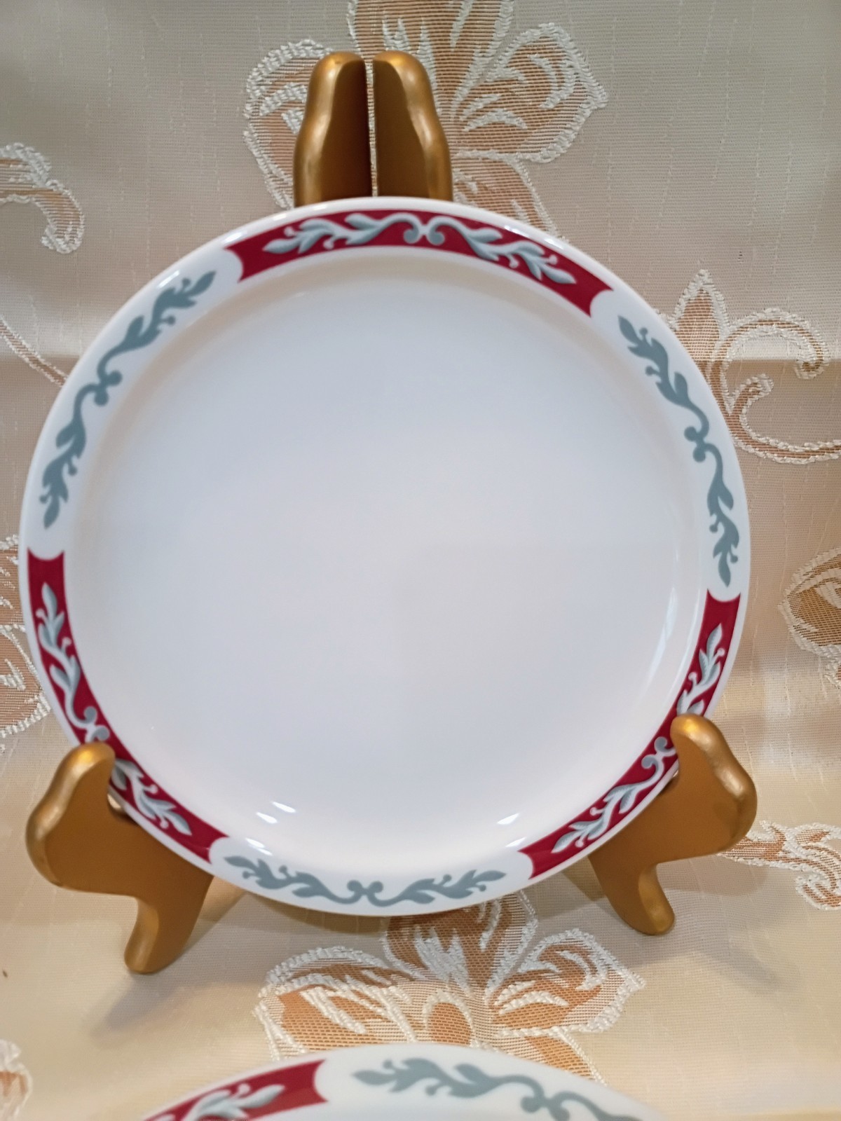 VTG Syracuse China Embassy Pattern White w/Red Border Dessert/Side Plates-Six PC