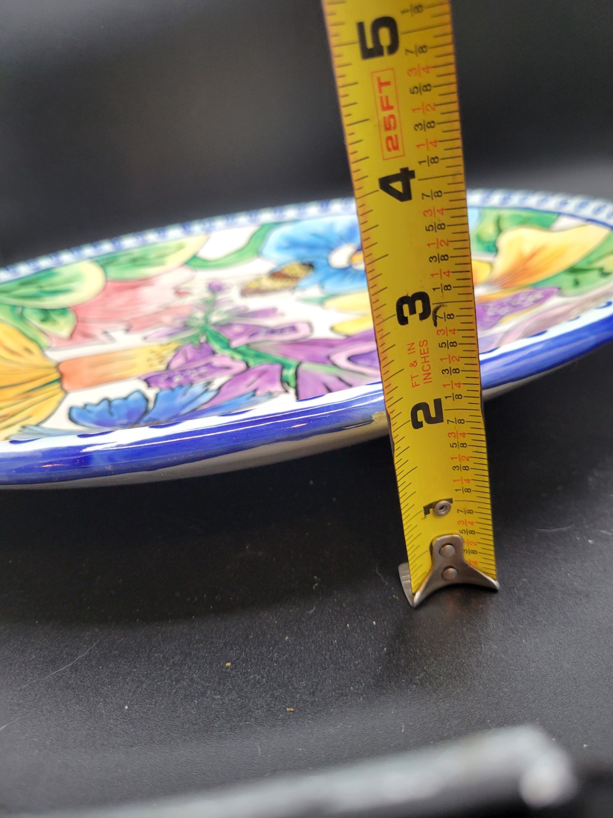 17″ Signed S. MORRELL Studio Art Pottery Platter FLOWERS BEES Centerpiece