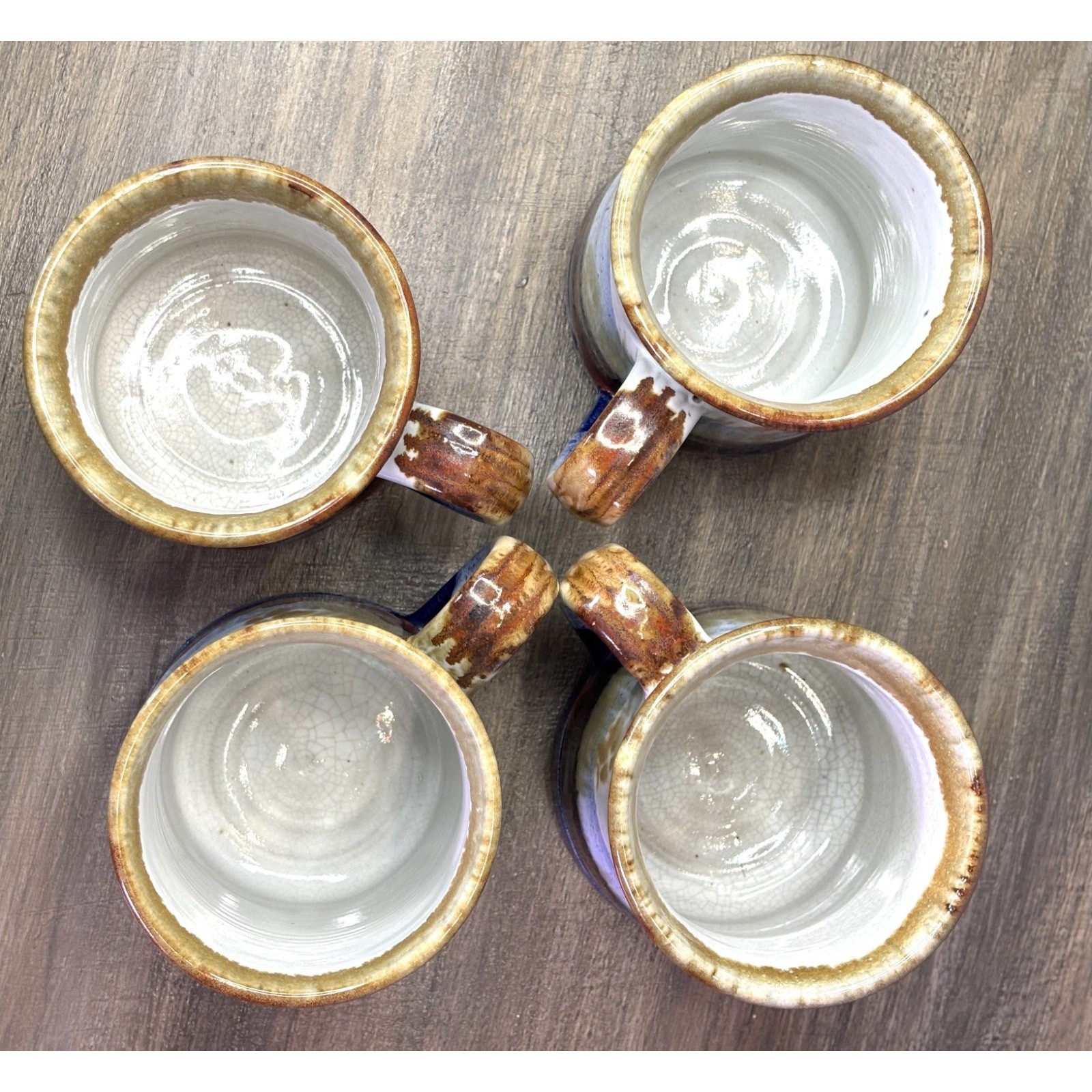 Evans Studio Art Pottery Mugs Set of 4 Signed Mountain Landscape