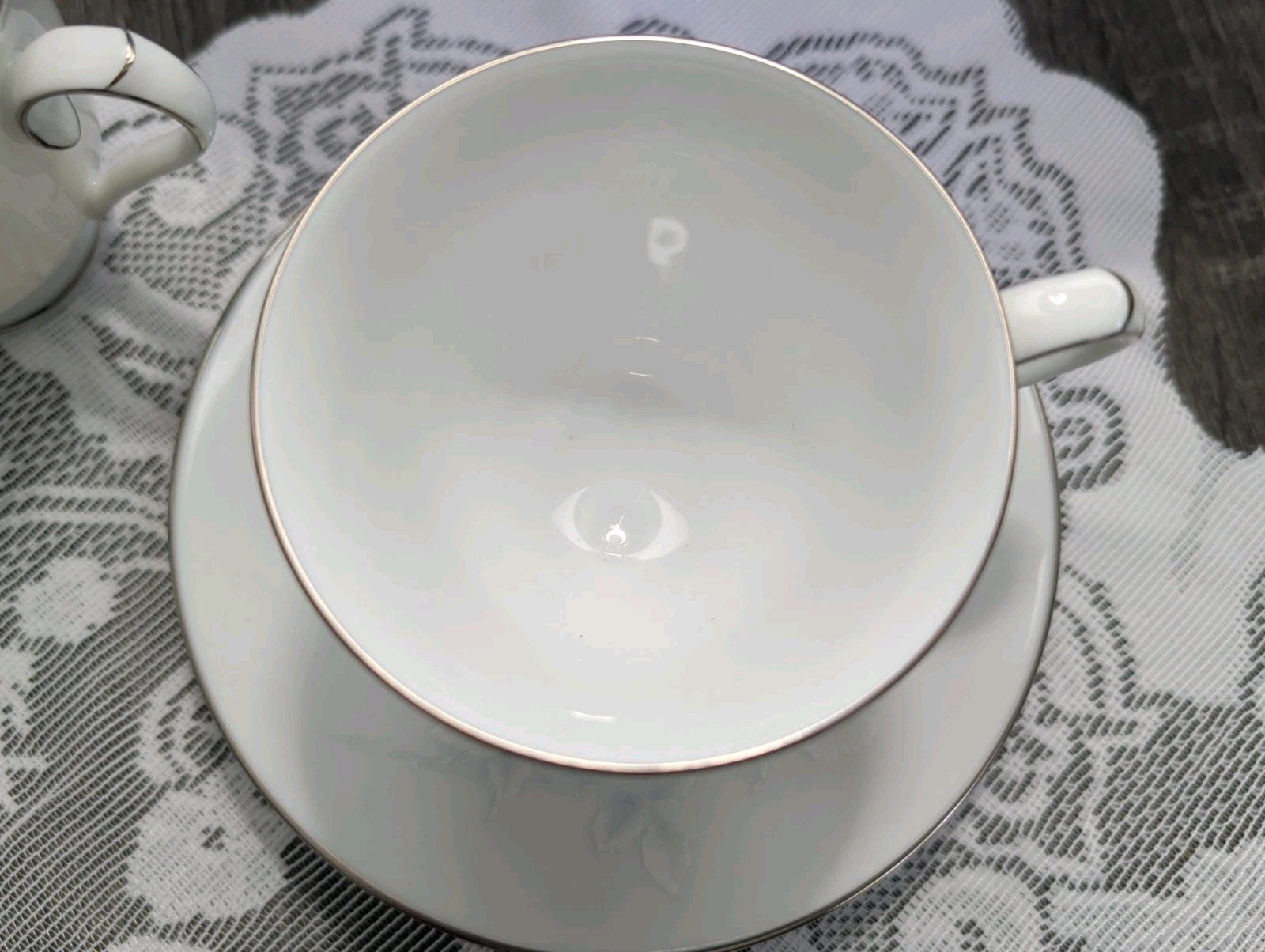 Noritake Virtue Tea Cup and Saucer Platinum Trim White & Blue Japan 2934 Vintage