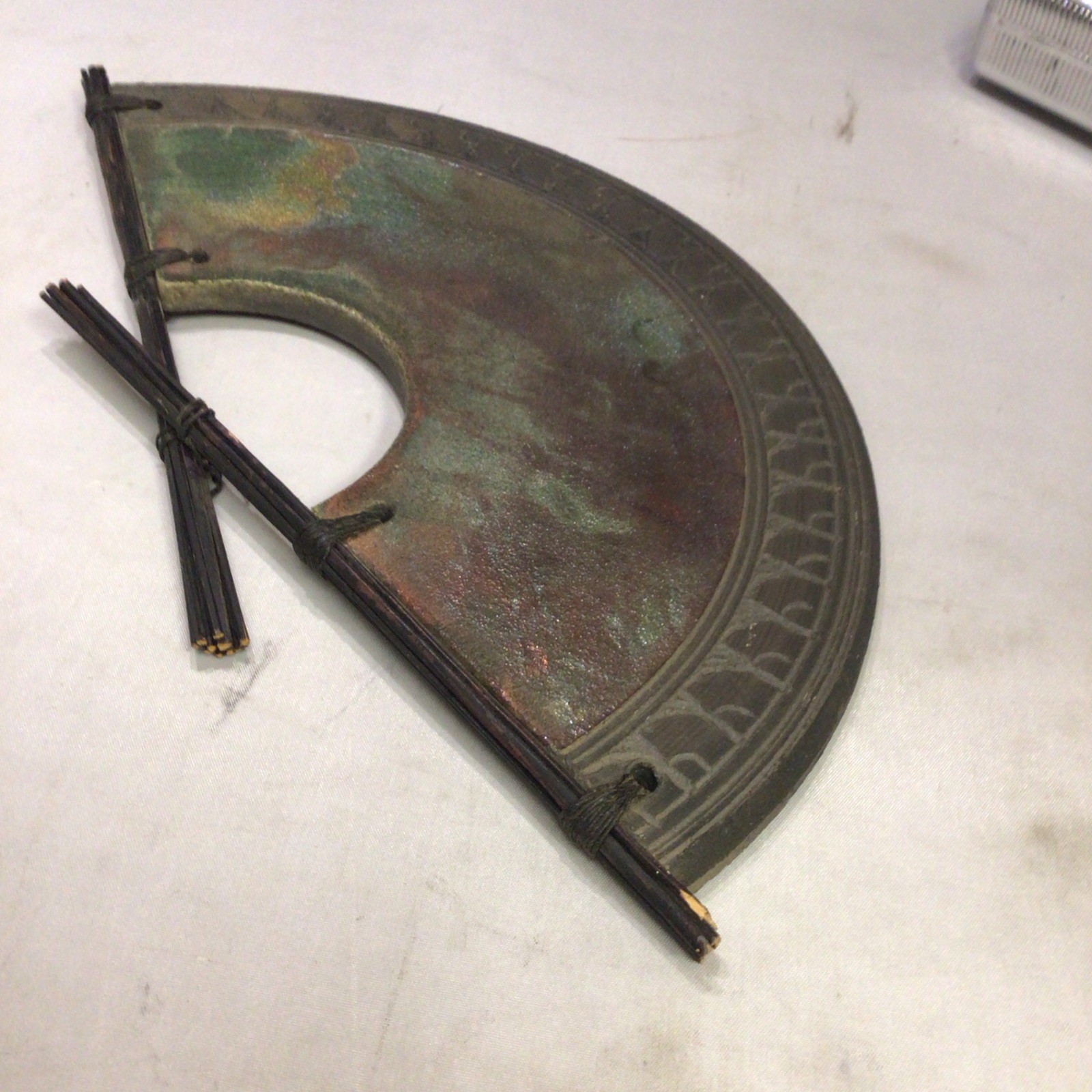 Gay Liebert Studio Art Pottery Raku Oriental Fan 11″ Copper Iridescent Signed