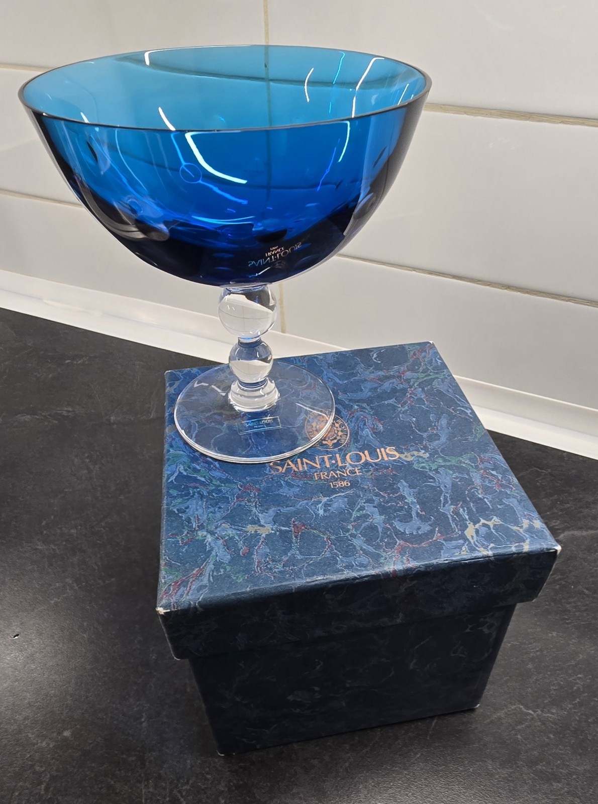 Saint Louis “Bubbles” footed cup, sky blue