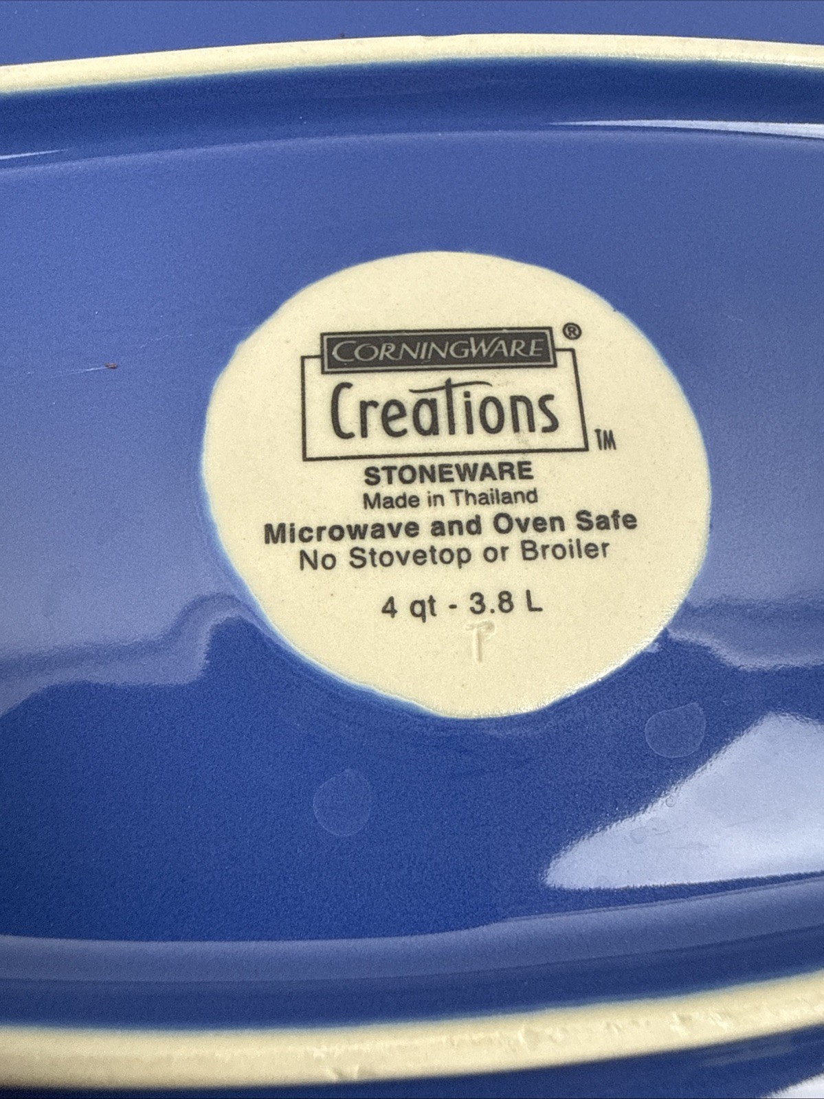 CorningWare Creations Stoneware Blue Baking Casserole Dish 4QT 14X11”HEAVY