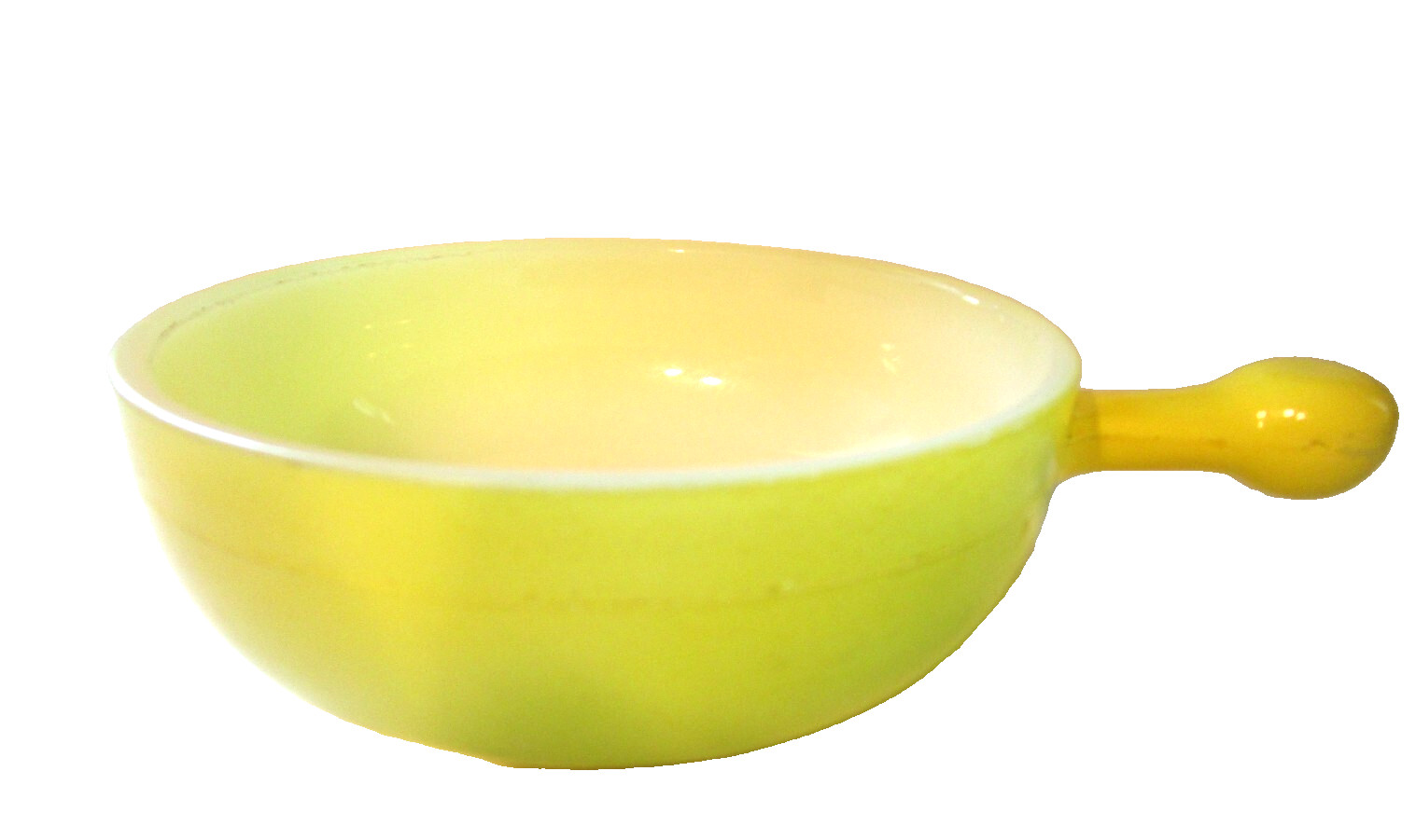 Vintage Glasbake Yellow 12 oz Chili Soup Bowl Lug Handle USA J-2057-4