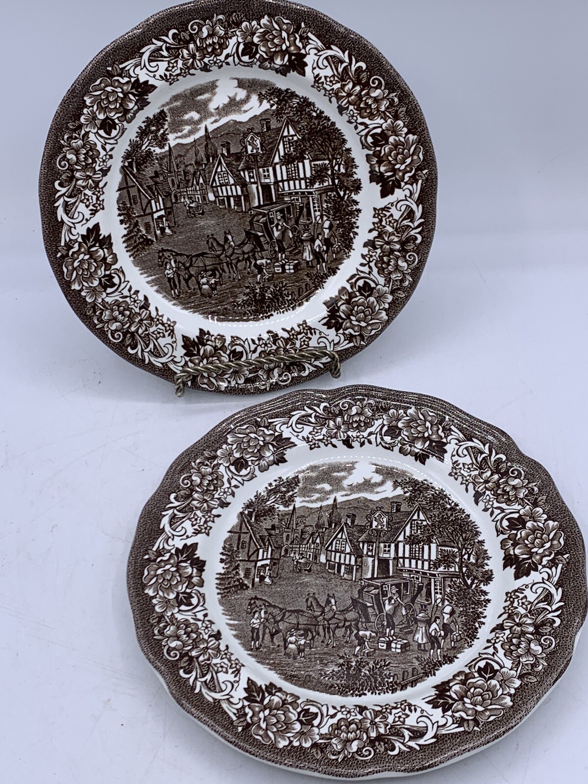J & G Meakin 2 Bread Plates Stratford Stage Royal Staffordshire Ironstone Brown