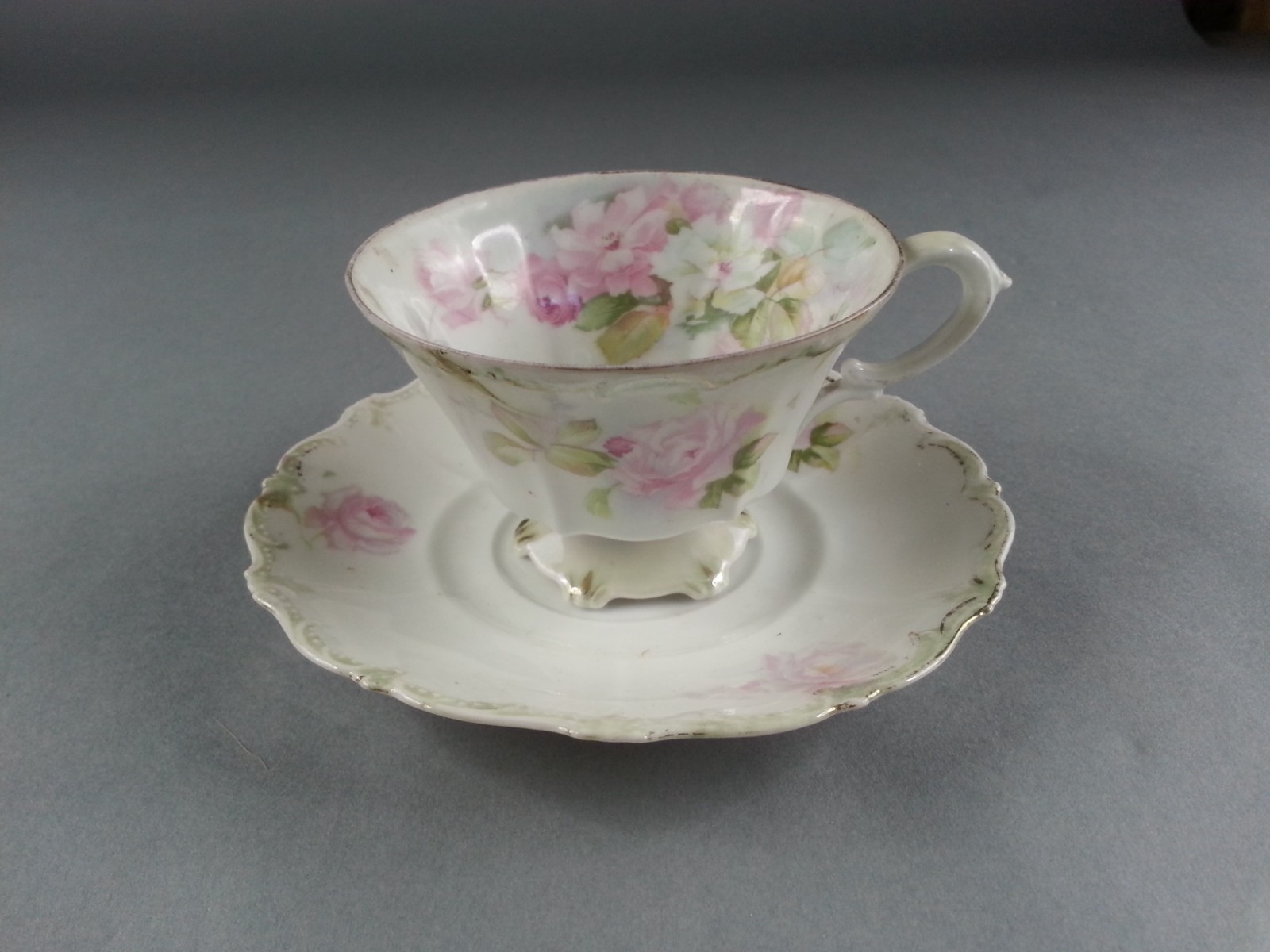RS Prussia Cup And Saucer Floral Pink White Flowers Porcelain