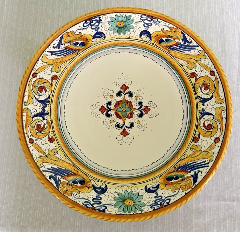 Deruta Italy-Raffaellesco Yellow Dragon-Pedestal Bowl-Artist Signed-EC-Vintage