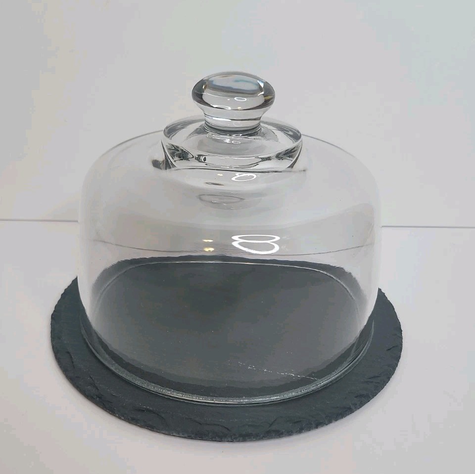 Anchor Hocking Slate Serving Set 2 Piece 6” Glass Dome &7 7/8 Slate Server NIB