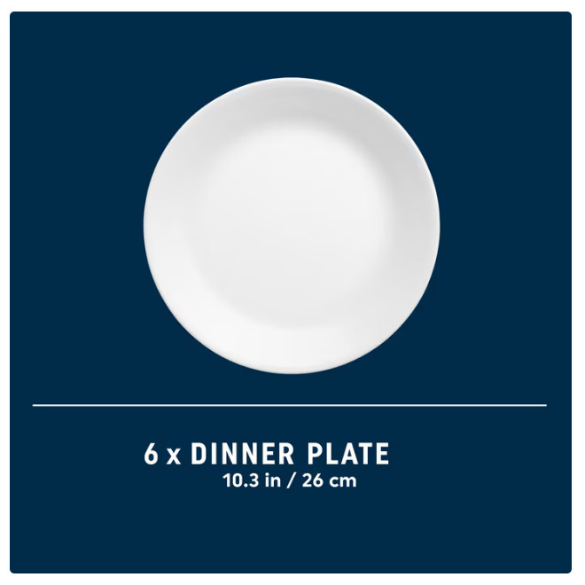 Corelle Livingware Winter Frost White 10.25″ Dinner Plate, Set of 6