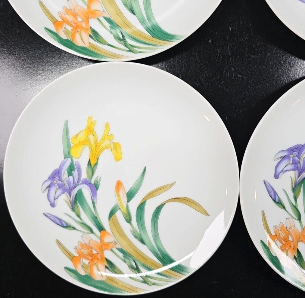 6 Shafford Jardin Des Iris Salad Plate Set Vintage Floral Dishes Japan Retro Lot