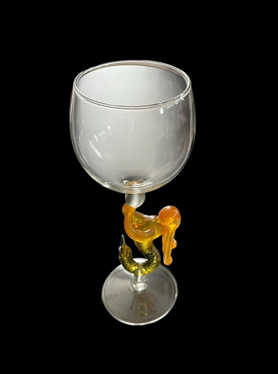 Milon Townsend (unsigned) Mermaid Hand Blown Glass 8-3/4” Wine Goblet – MINT!