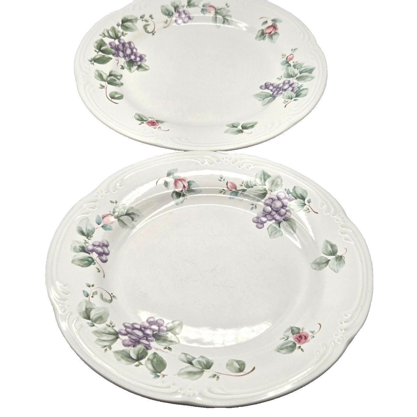Pfaltzgraff Grapevine 10 3/8″ Dinner Plates Set Of 2 Vintage Stoneware Scallop