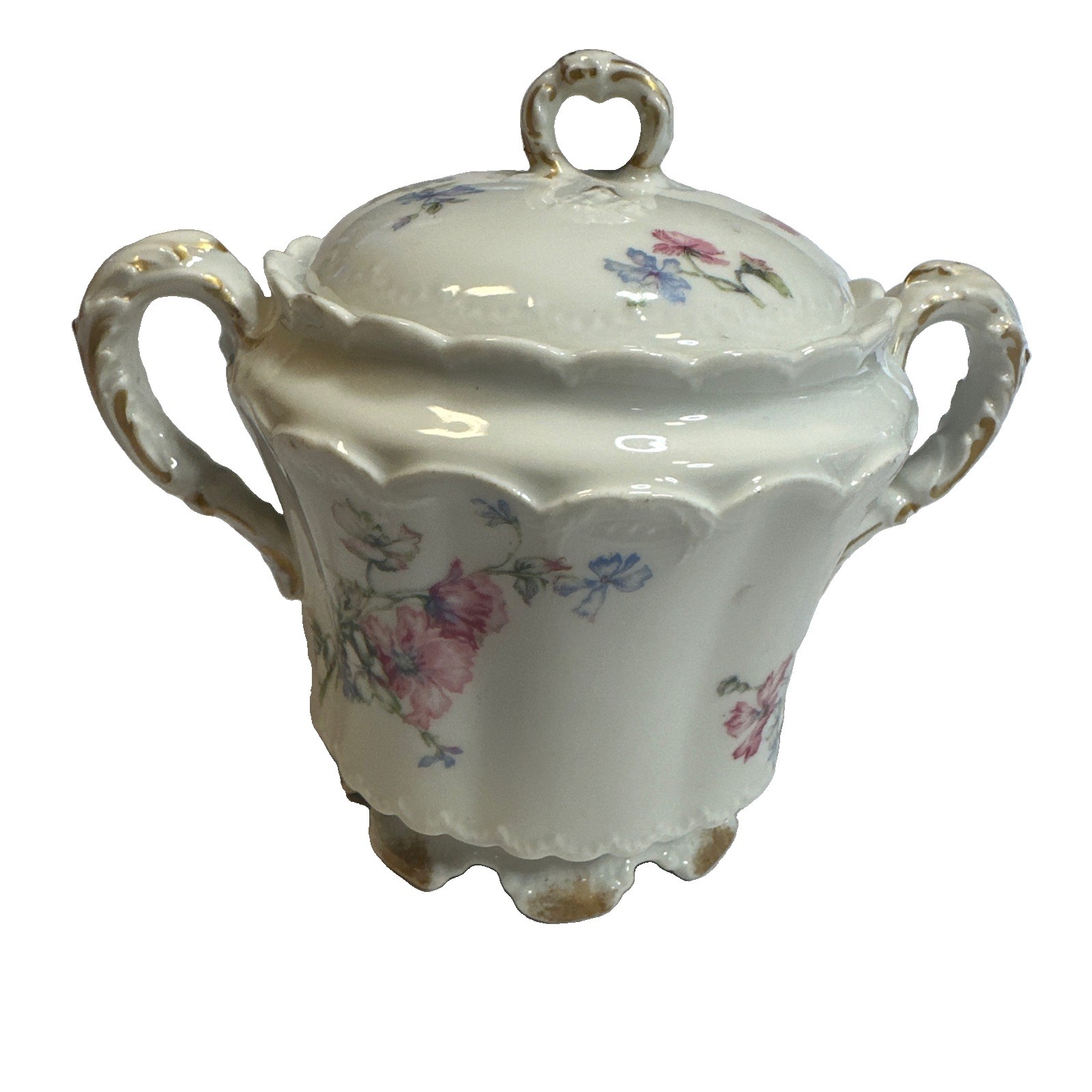 Vintage Haviland China Limoges Over Sized Sugar Bowl w Lid Roses Floral Design