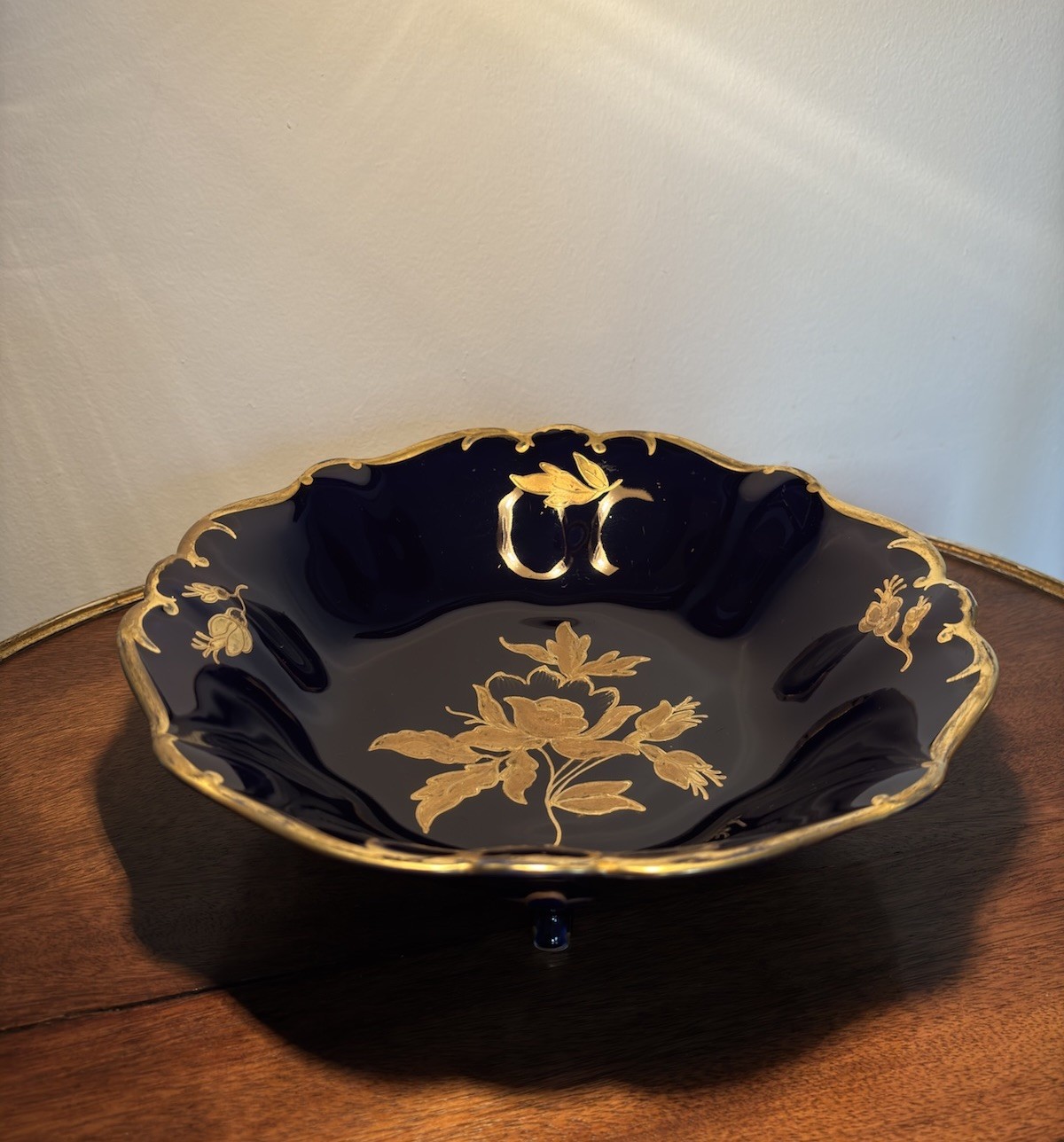 Jlmenau Graf von Henneberg Echt Kobalt Footed Bowl Cobalt Gold Germany 10.25”