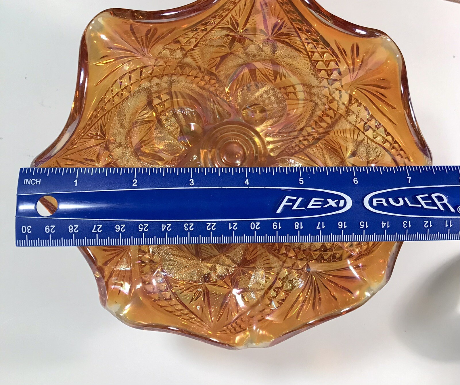 Imperial Carnival Glass Compote Bowl Marigold Scroll Eastern Star 7.5″ Footed