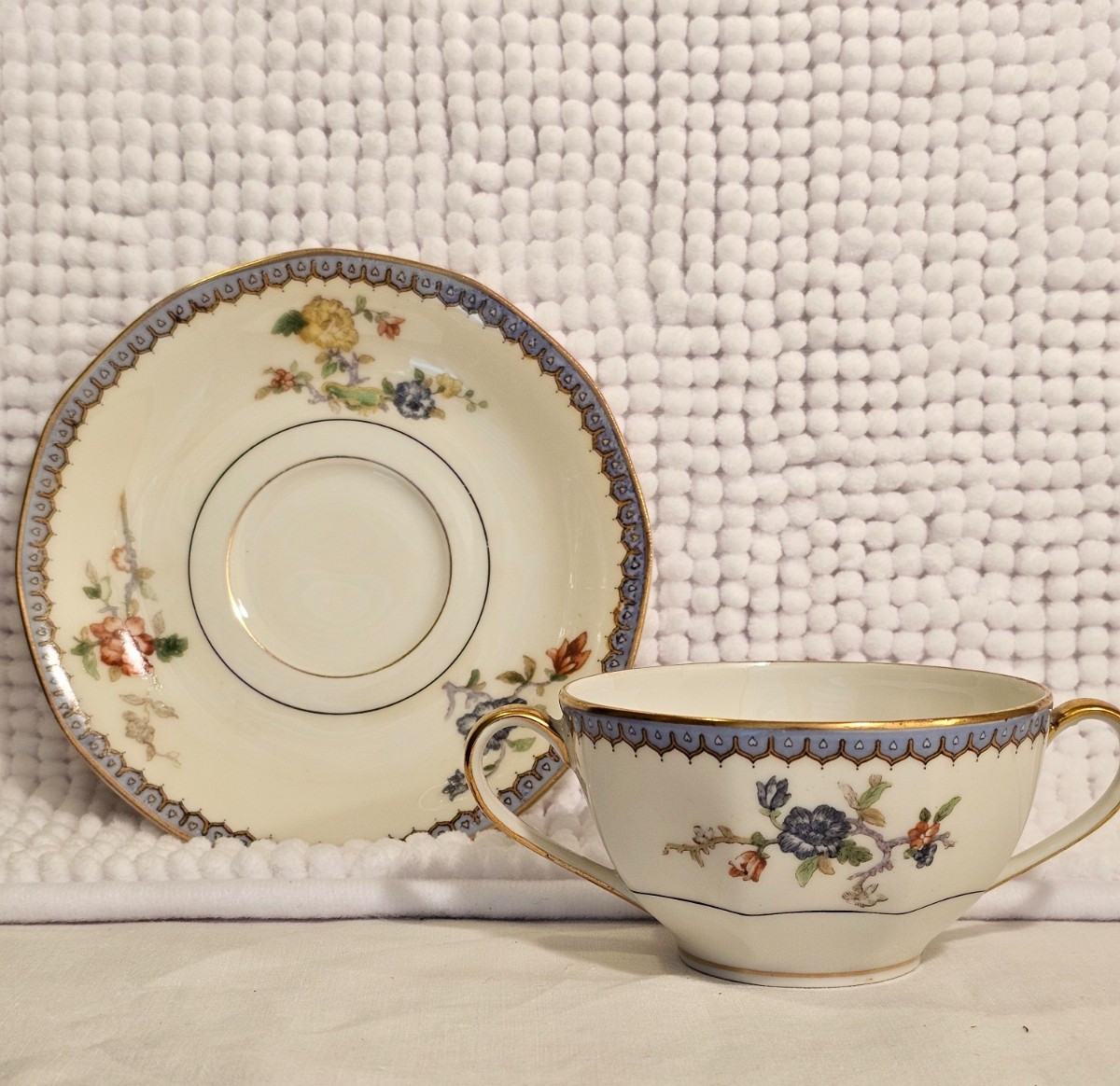 Bouillon cups w/ saucers, set of three, vintage, Haviland, T & V, CF Haviland