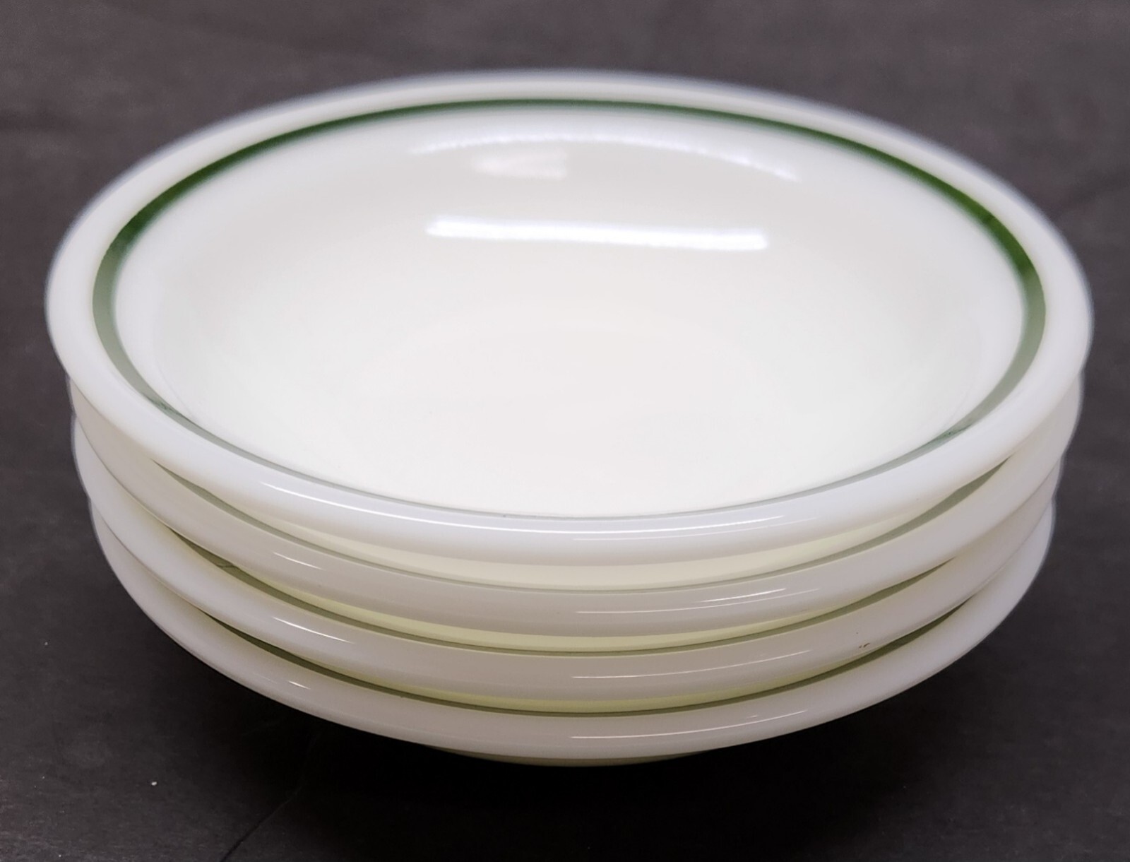 4 Pyrex Double Tough White w/Green Stripe Fruit/Berry Bowls Corning Ware